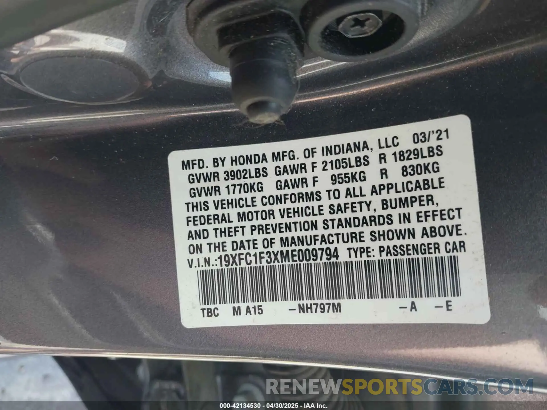 9 Photograph of a damaged car 19XFC1F3XME009794 HONDA CIVIC 2021
