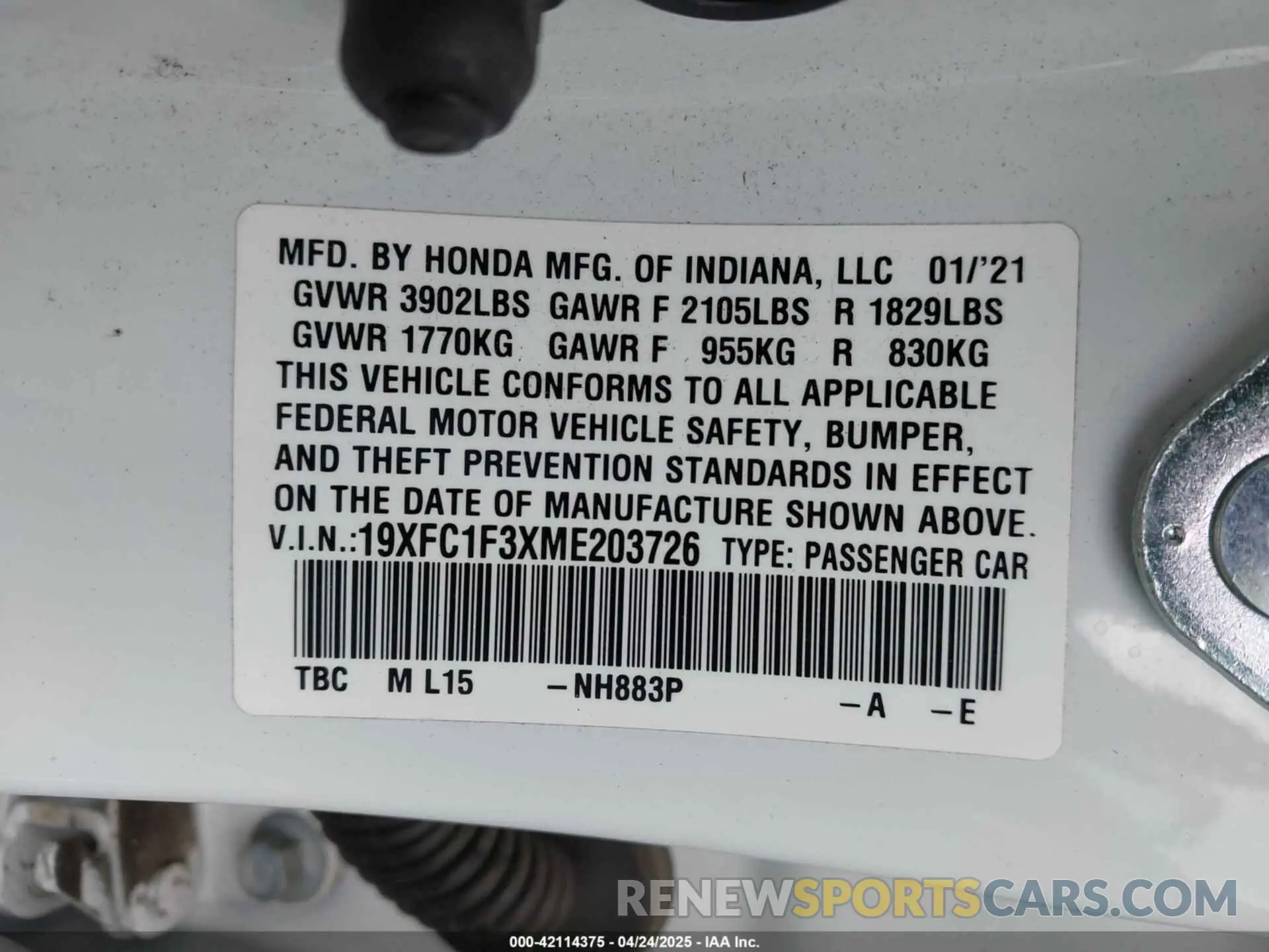 9 Photograph of a damaged car 19XFC1F3XME203726 HONDA CIVIC 2021