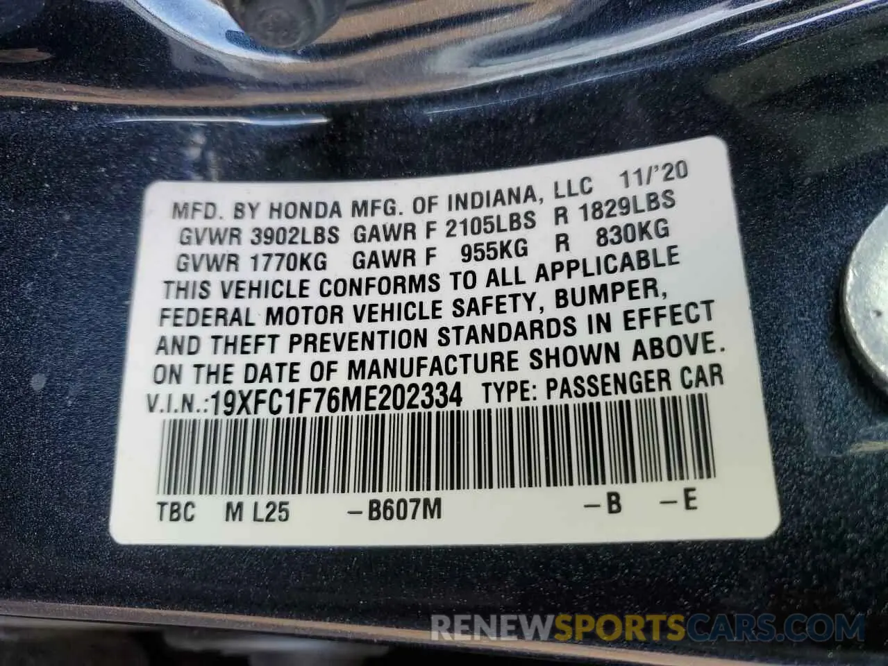 13 Photograph of a damaged car 19XFC1F76ME202334 HONDA CIVIC 2021