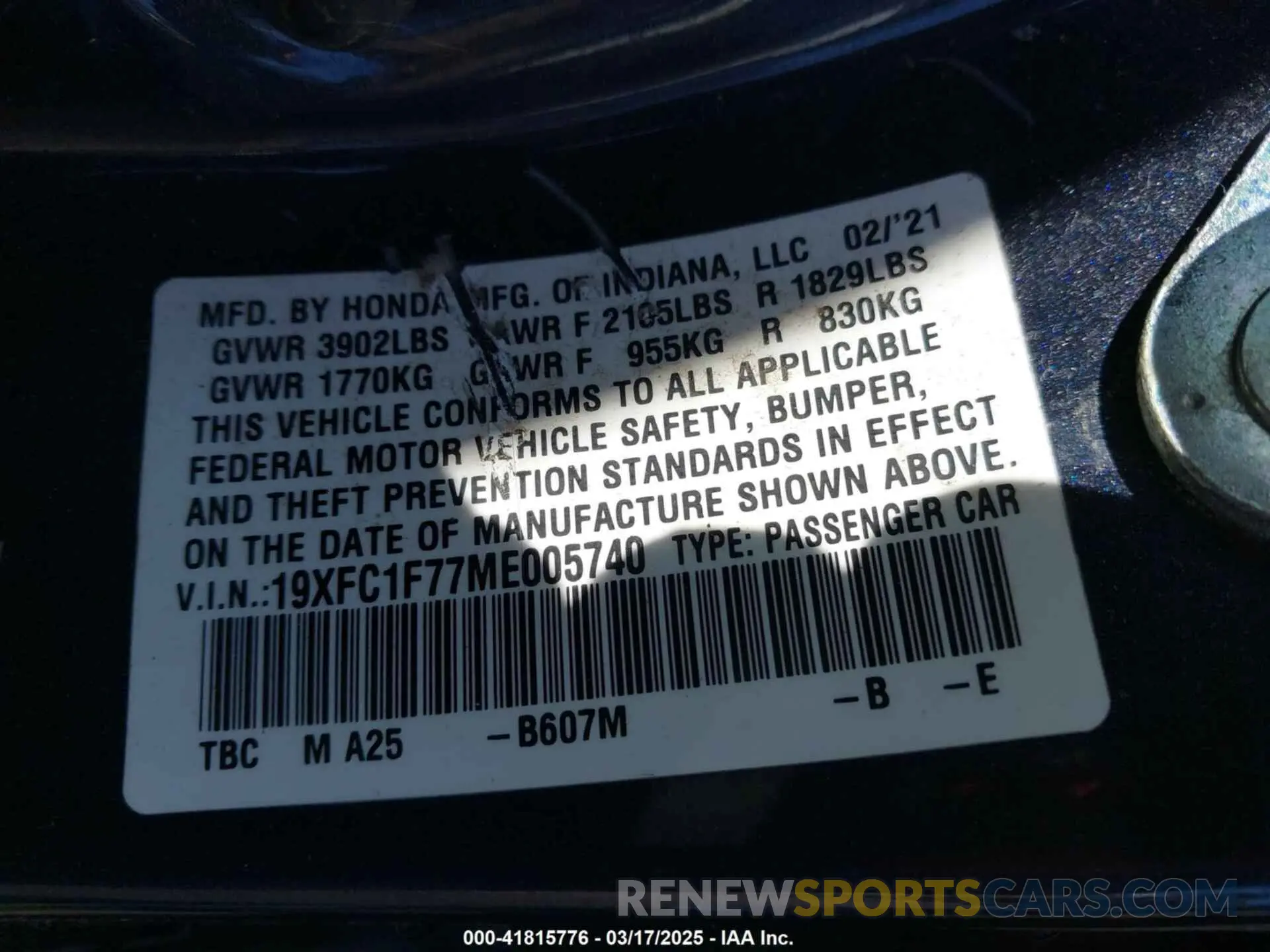 9 Photograph of a damaged car 19XFC1F77ME005740 HONDA CIVIC 2021