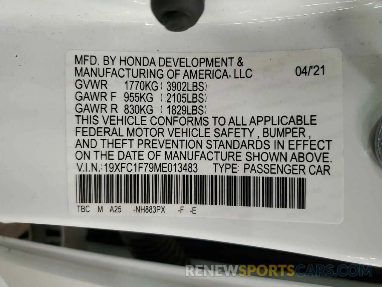 13 Photograph of a damaged car 19XFC1F79ME013483 HONDA CIVIC 2021