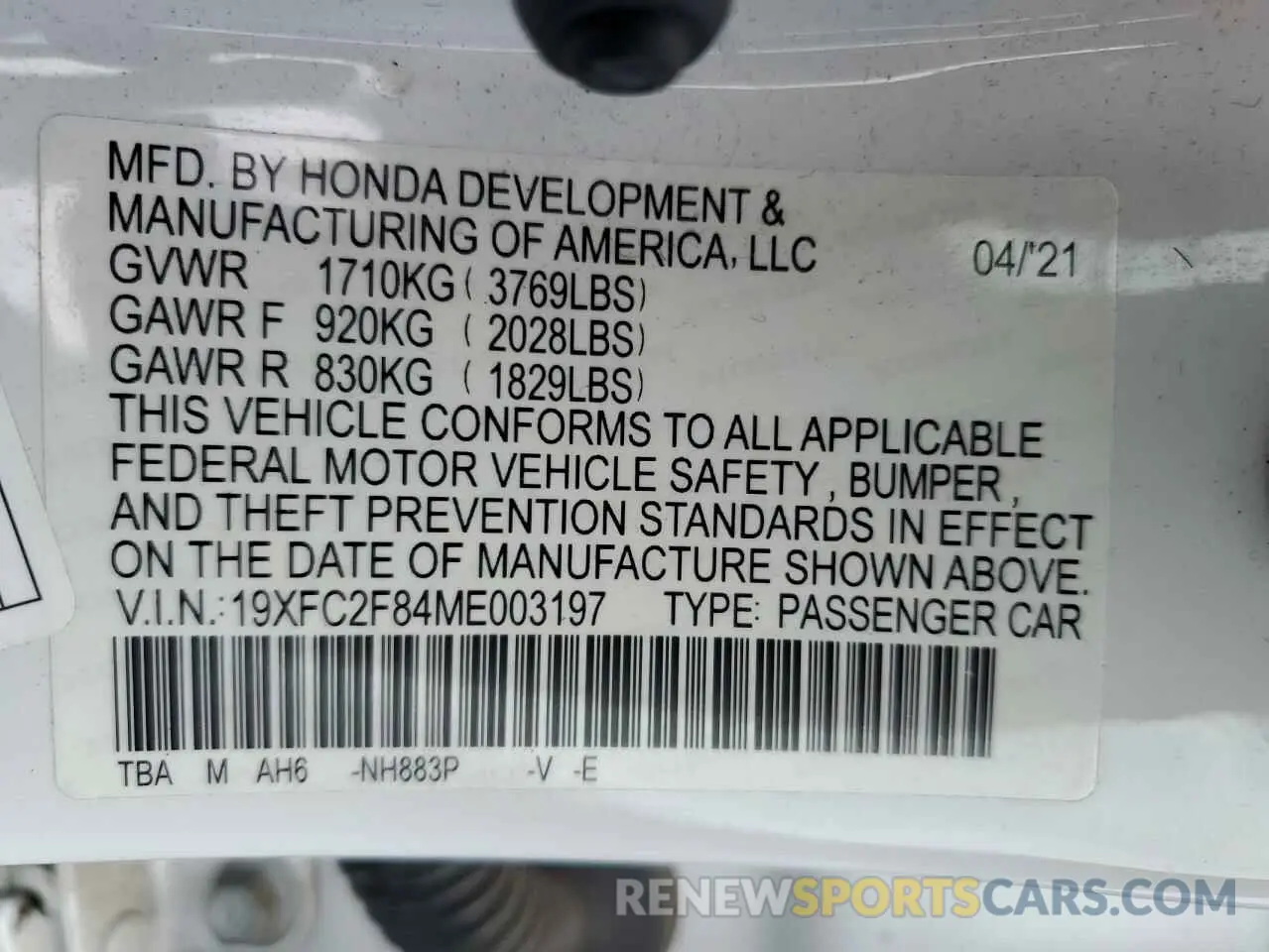 12 Photograph of a damaged car 19XFC2F84ME003197 HONDA CIVIC 2021