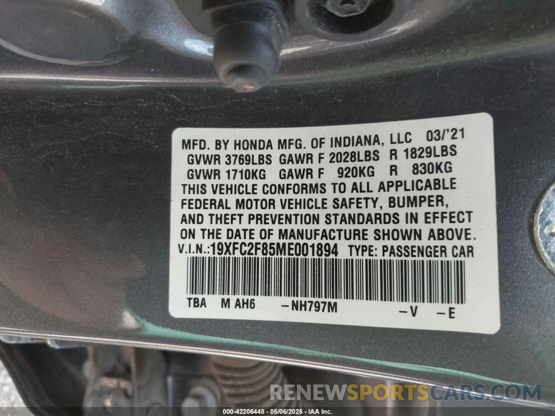 9 Photograph of a damaged car 19XFC2F85ME001894 HONDA CIVIC 2021