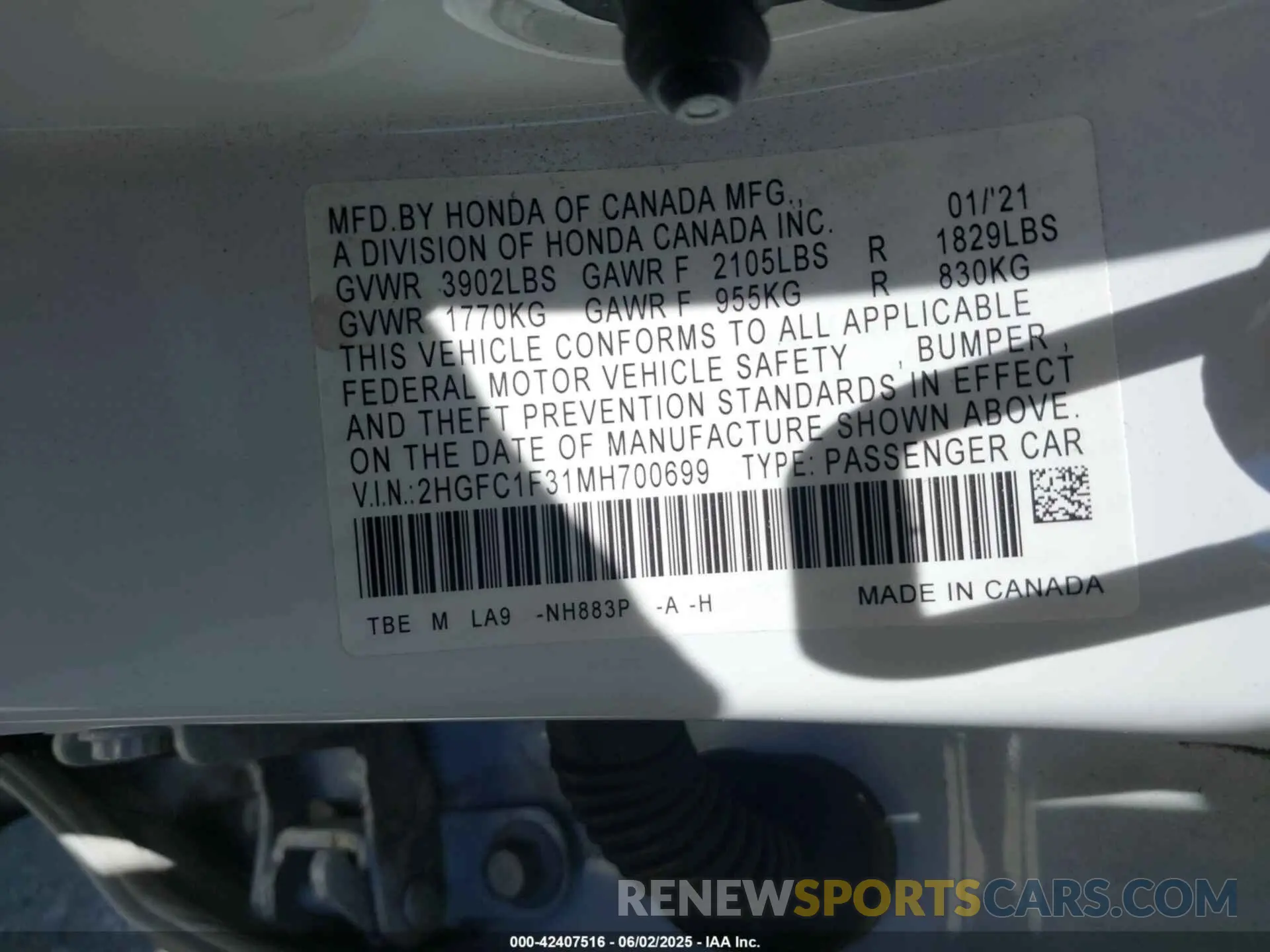 9 Photograph of a damaged car 2HGFC1F31MH700699 HONDA CIVIC 2021