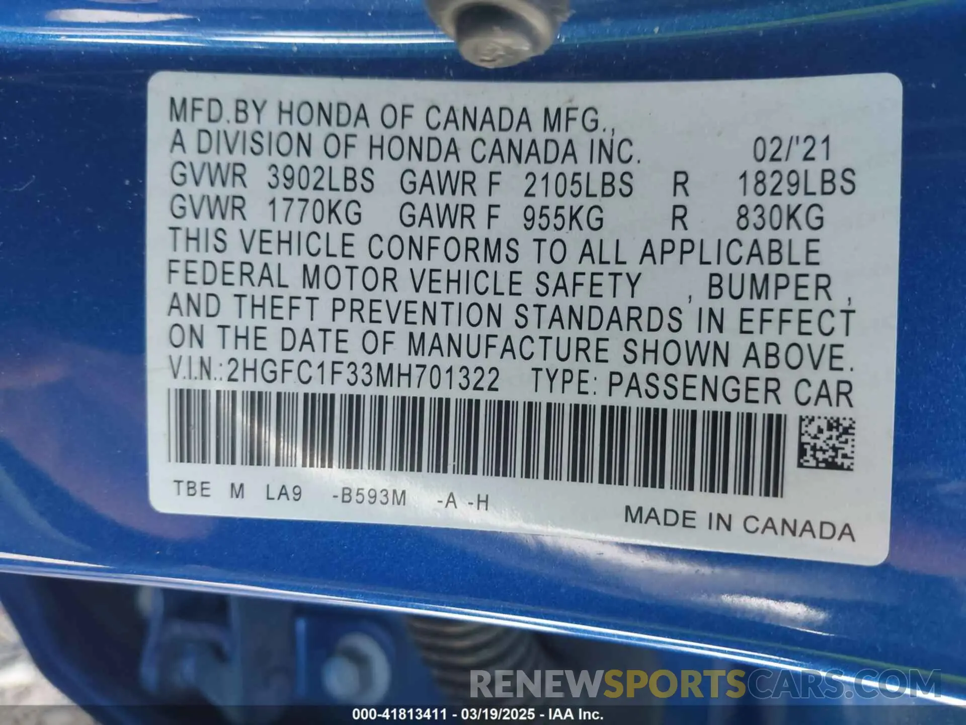 9 Photograph of a damaged car 2HGFC1F33MH701322 HONDA CIVIC 2021