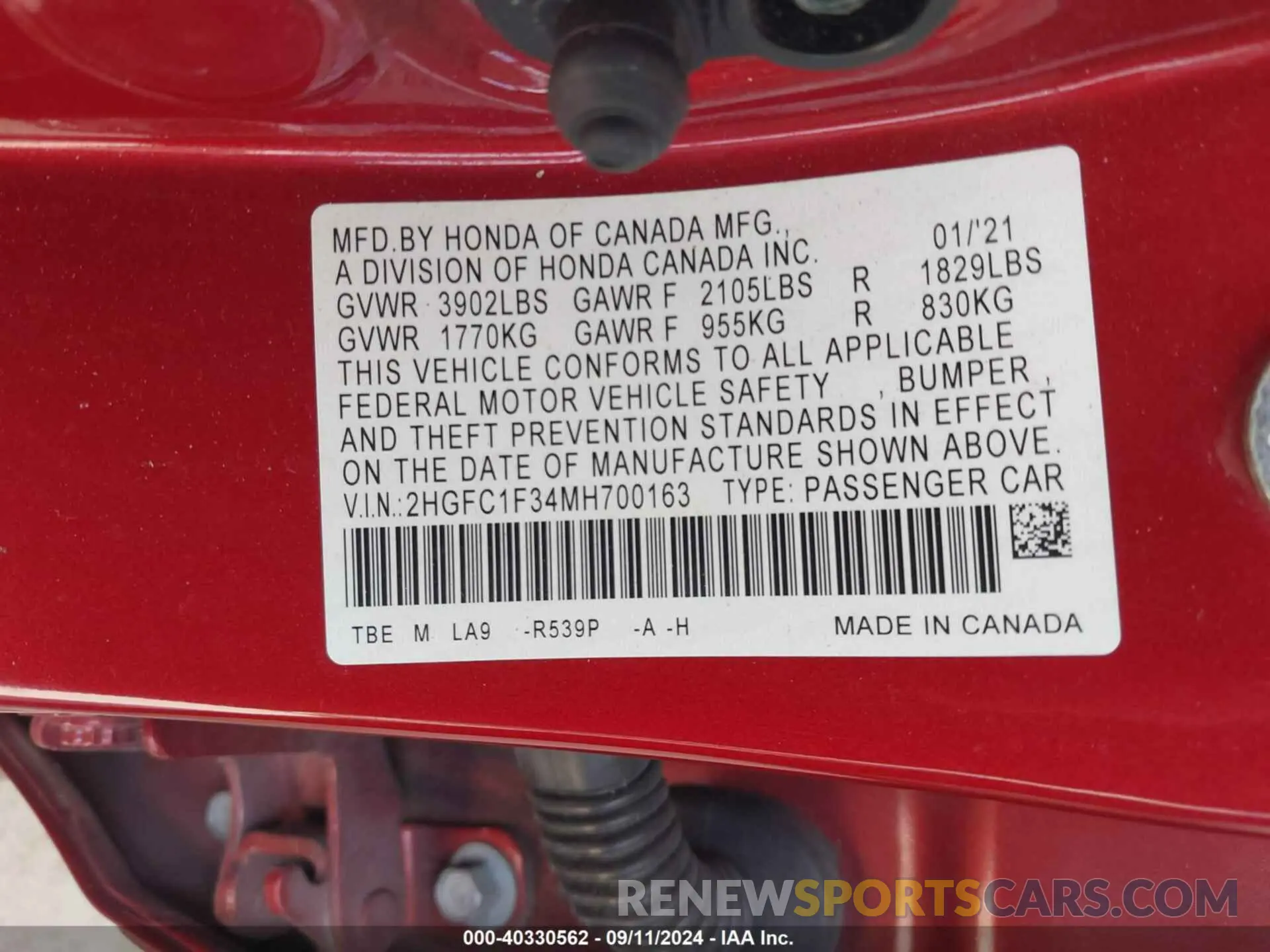 9 Photograph of a damaged car 2HGFC1F34MH700163 HONDA CIVIC 2021