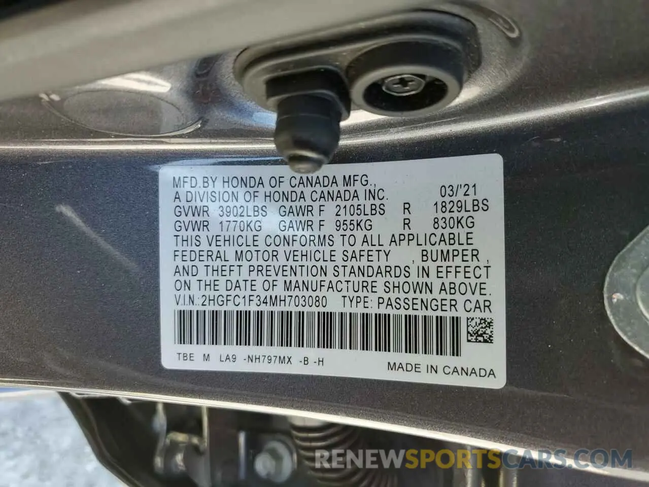 14 Photograph of a damaged car 2HGFC1F34MH703080 HONDA CIVIC 2021