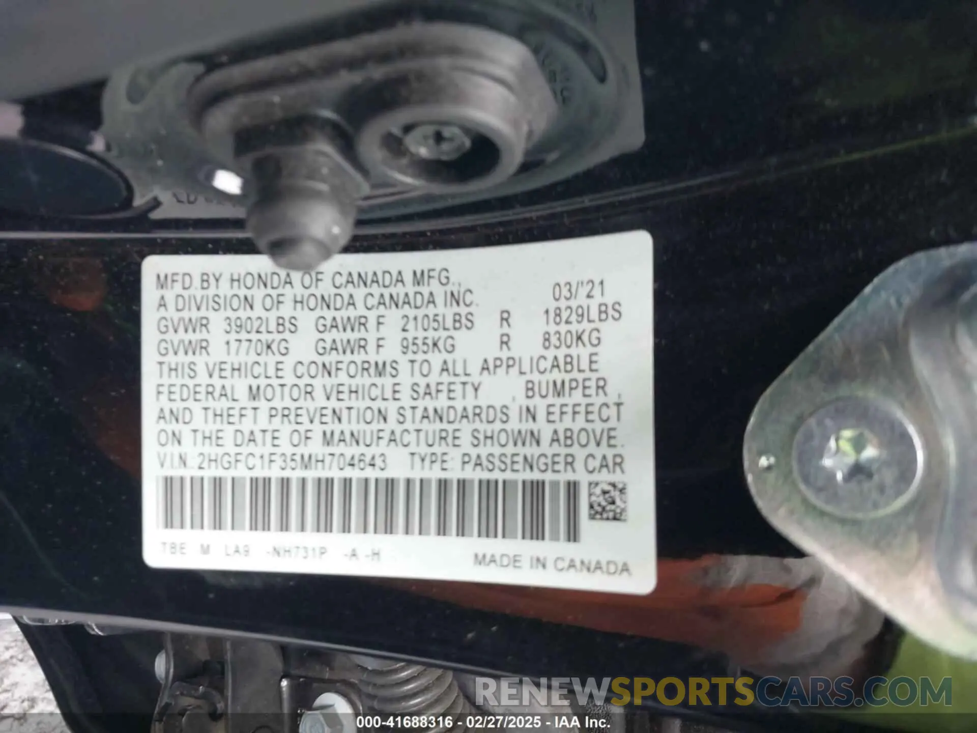 9 Photograph of a damaged car 2HGFC1F35MH704643 HONDA CIVIC 2021