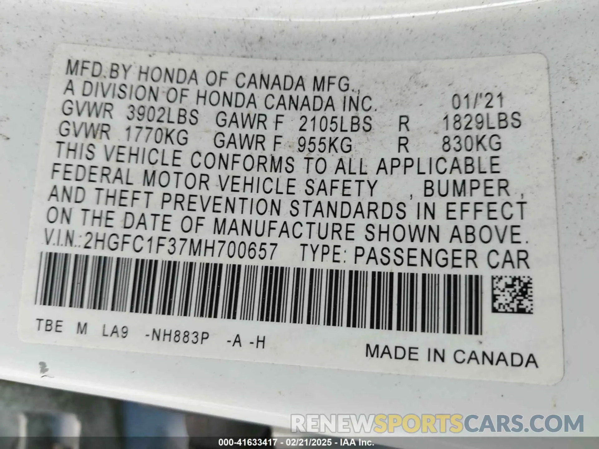 9 Photograph of a damaged car 2HGFC1F37MH700657 HONDA CIVIC 2021