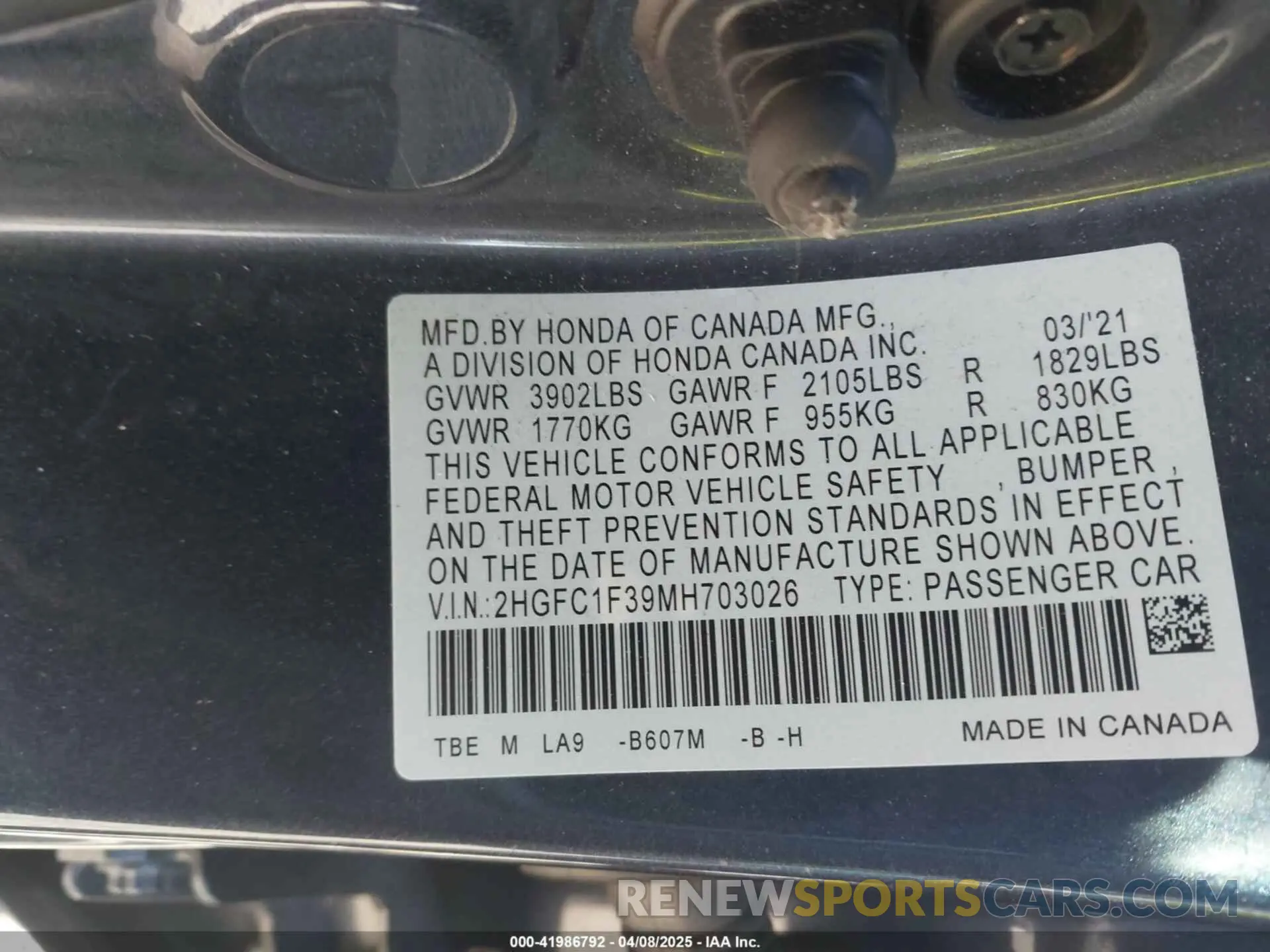 9 Photograph of a damaged car 2HGFC1F39MH703026 HONDA CIVIC 2021