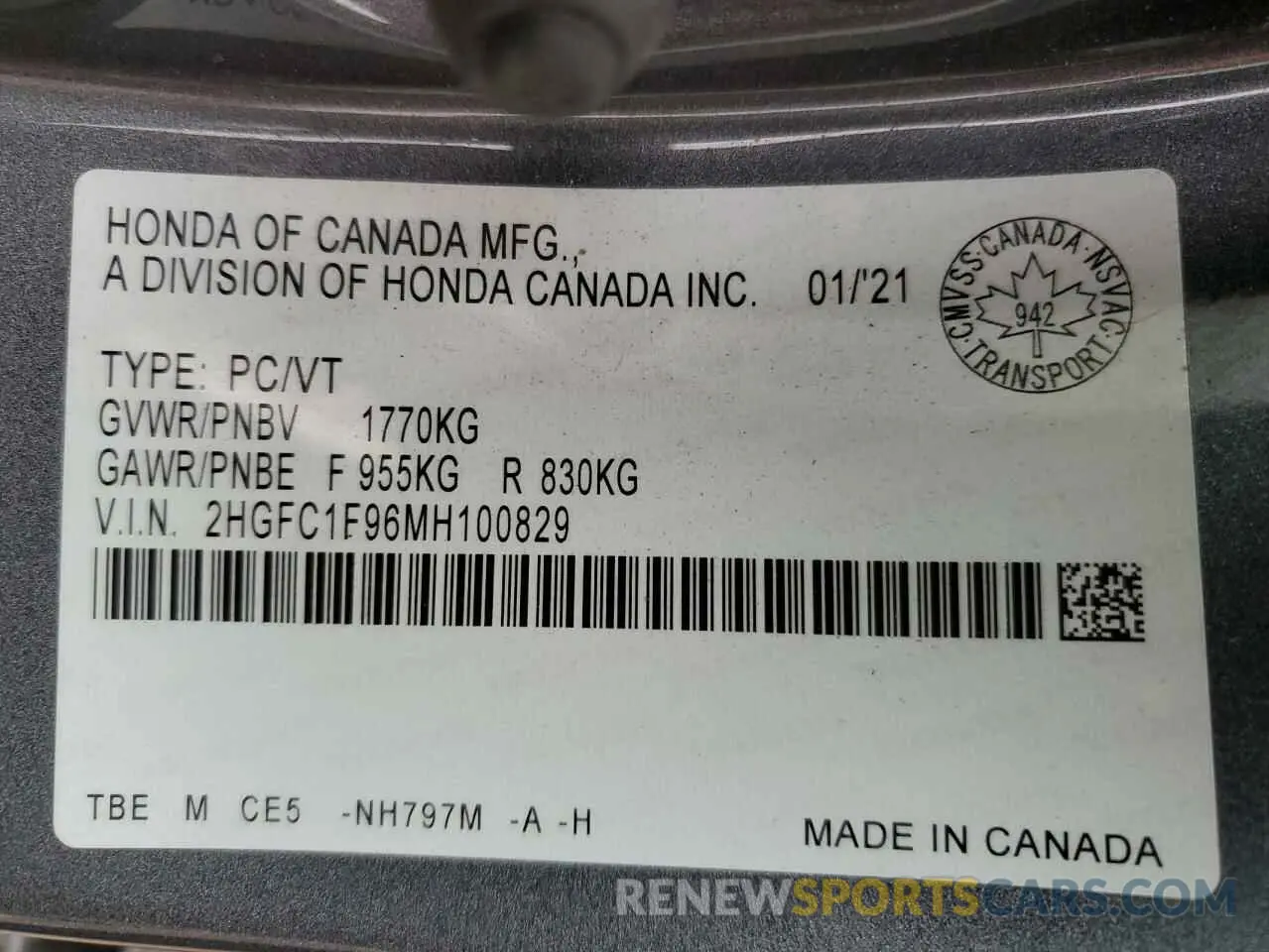 13 Photograph of a damaged car 2HGFC1F96MH100829 HONDA CIVIC 2021