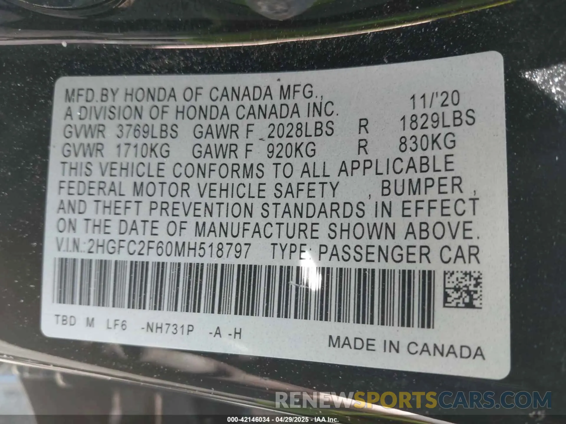 9 Photograph of a damaged car 2HGFC2F60MH518797 HONDA CIVIC 2021