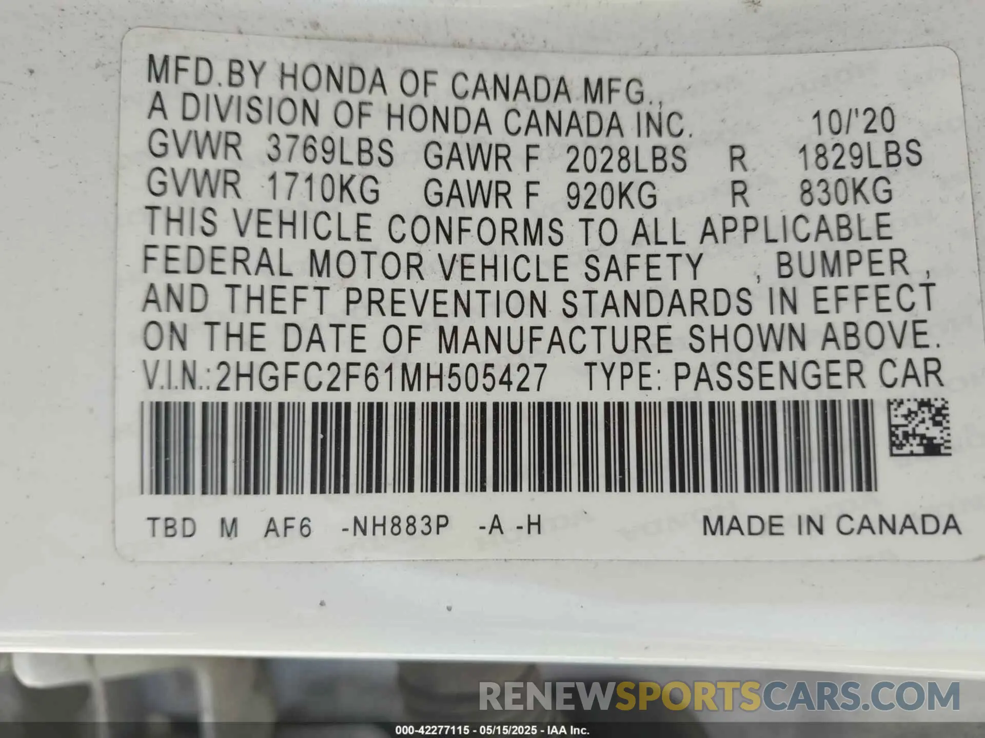 9 Photograph of a damaged car 2HGFC2F61MH505427 HONDA CIVIC 2021