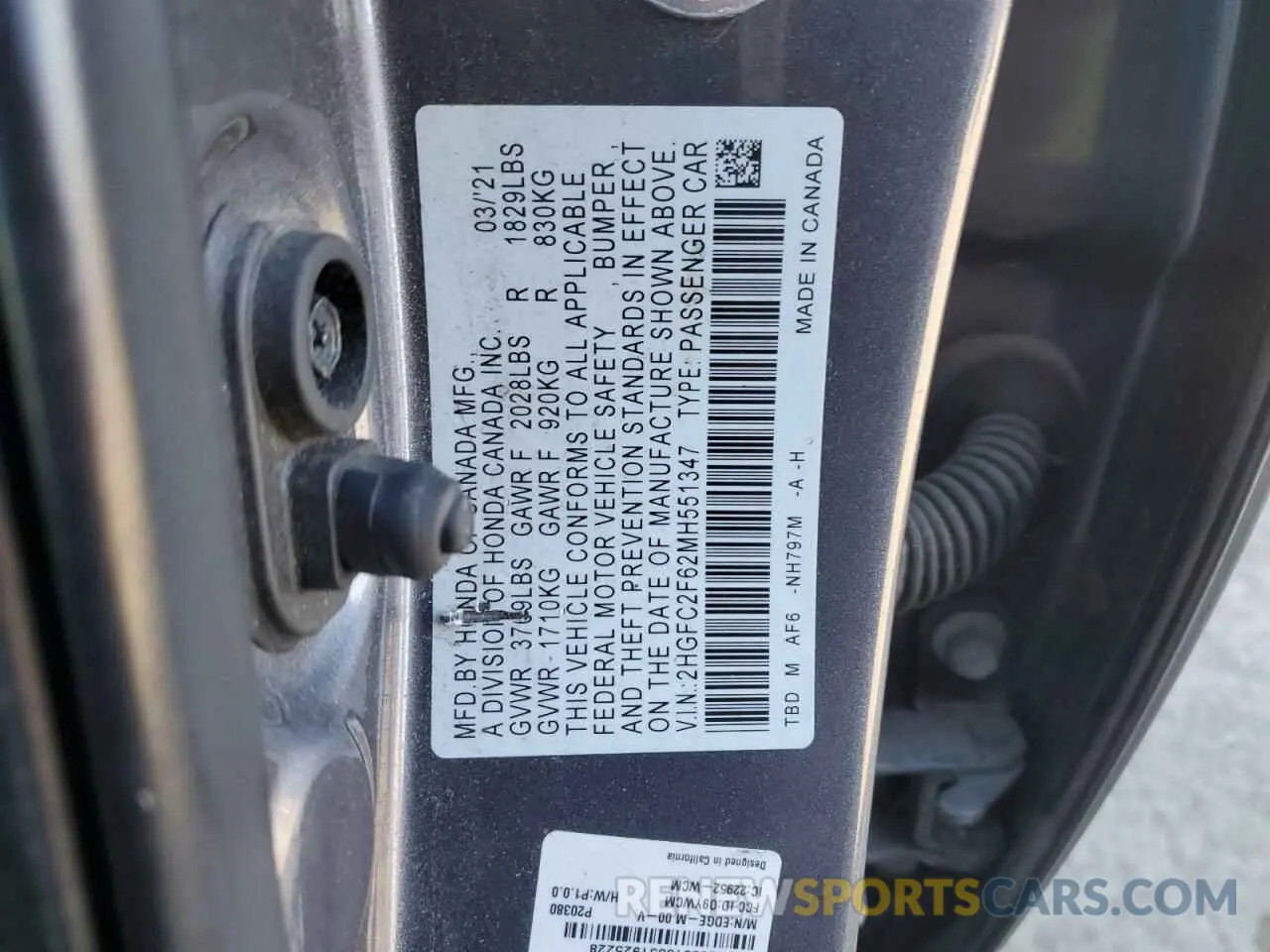 12 Photograph of a damaged car 2HGFC2F62MH551347 HONDA CIVIC 2021
