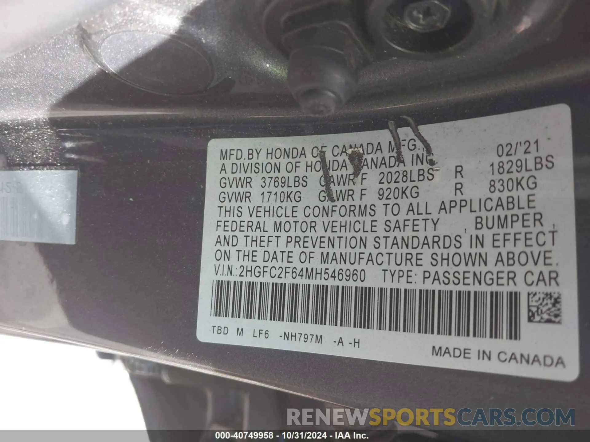 9 Photograph of a damaged car 2HGFC2F64MH546960 HONDA CIVIC 2021