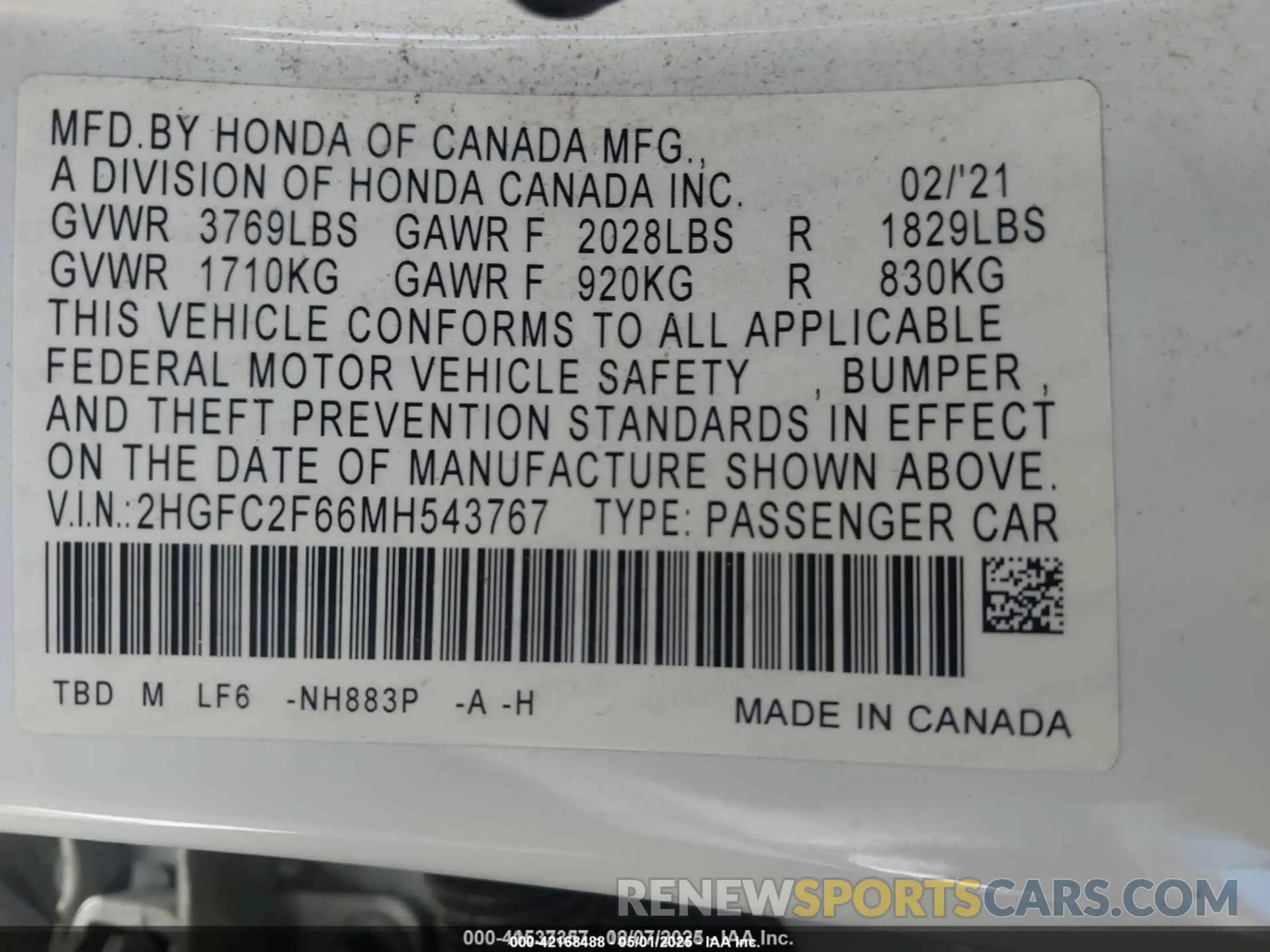 9 Photograph of a damaged car 2HGFC2F66MH543767 HONDA CIVIC 2021