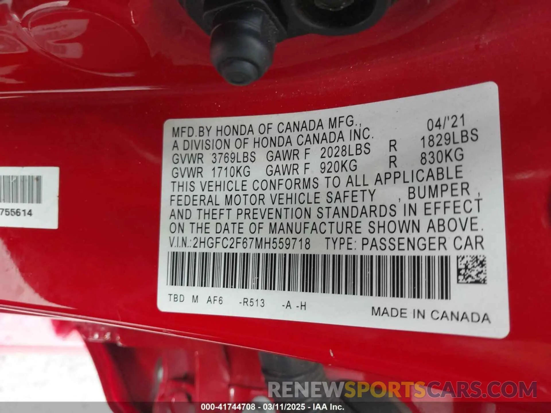 9 Photograph of a damaged car 2HGFC2F67MH559718 HONDA CIVIC 2021