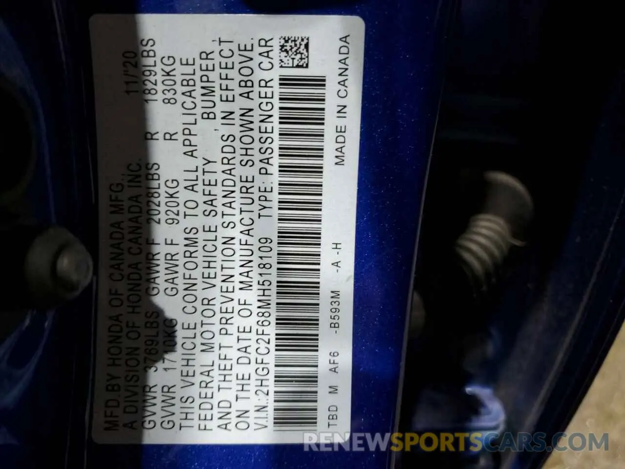 13 Photograph of a damaged car 2HGFC2F68MH518109 HONDA CIVIC 2021