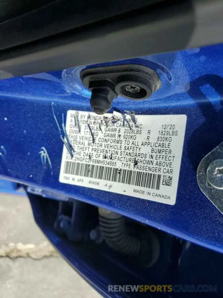 14 Photograph of a damaged car 2HGFC2F68MH534665 HONDA CIVIC 2021