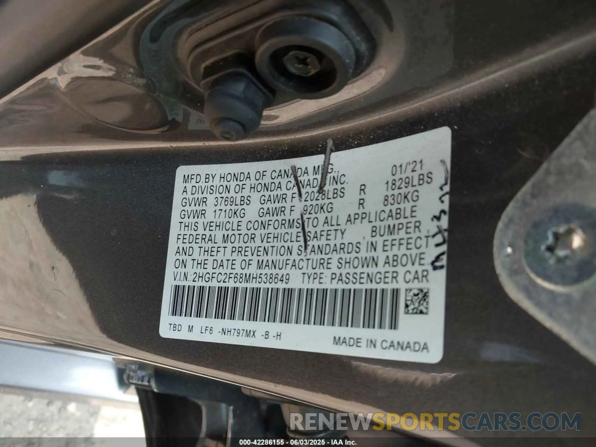 9 Photograph of a damaged car 2HGFC2F68MH538649 HONDA CIVIC 2021