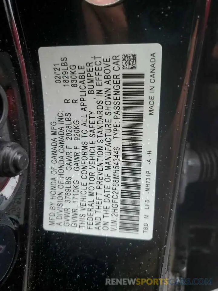 12 Photograph of a damaged car 2HGFC2F68MH543446 HONDA CIVIC 2021