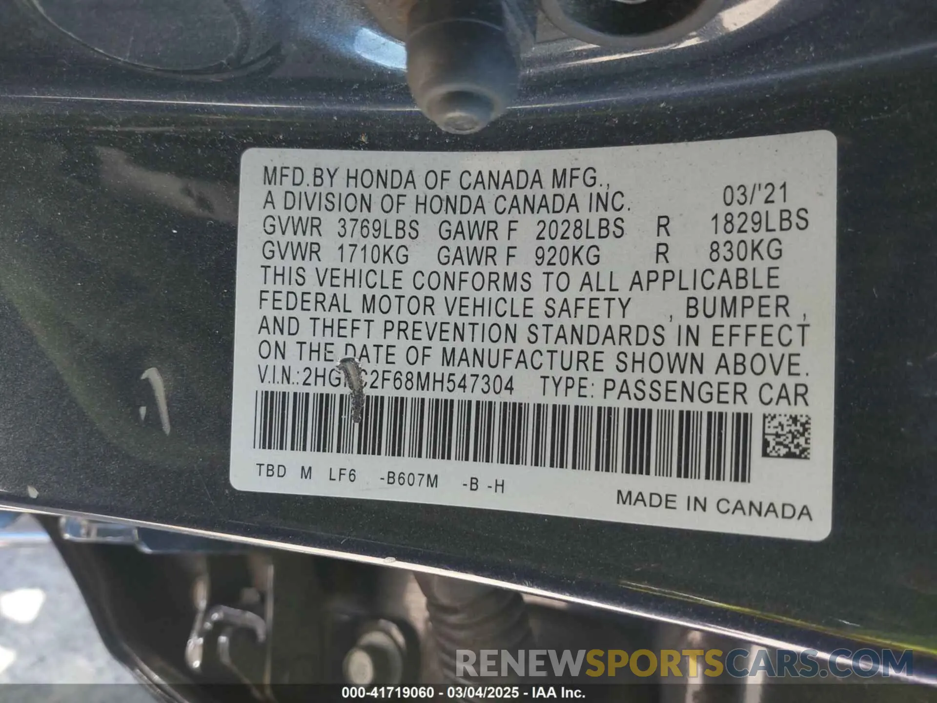 9 Photograph of a damaged car 2HGFC2F68MH547304 HONDA CIVIC 2021