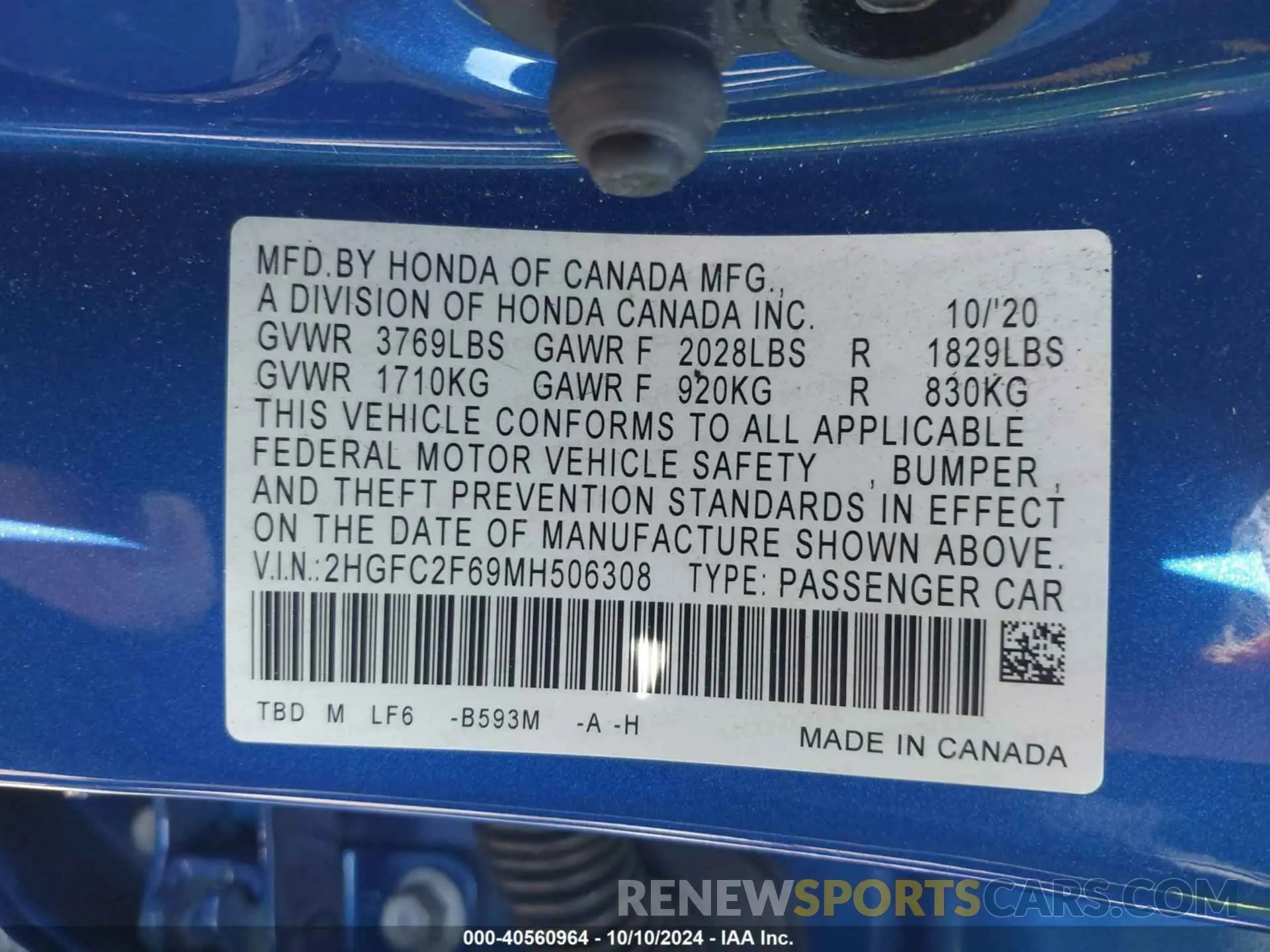 9 Photograph of a damaged car 2HGFC2F69MH506308 HONDA CIVIC 2021