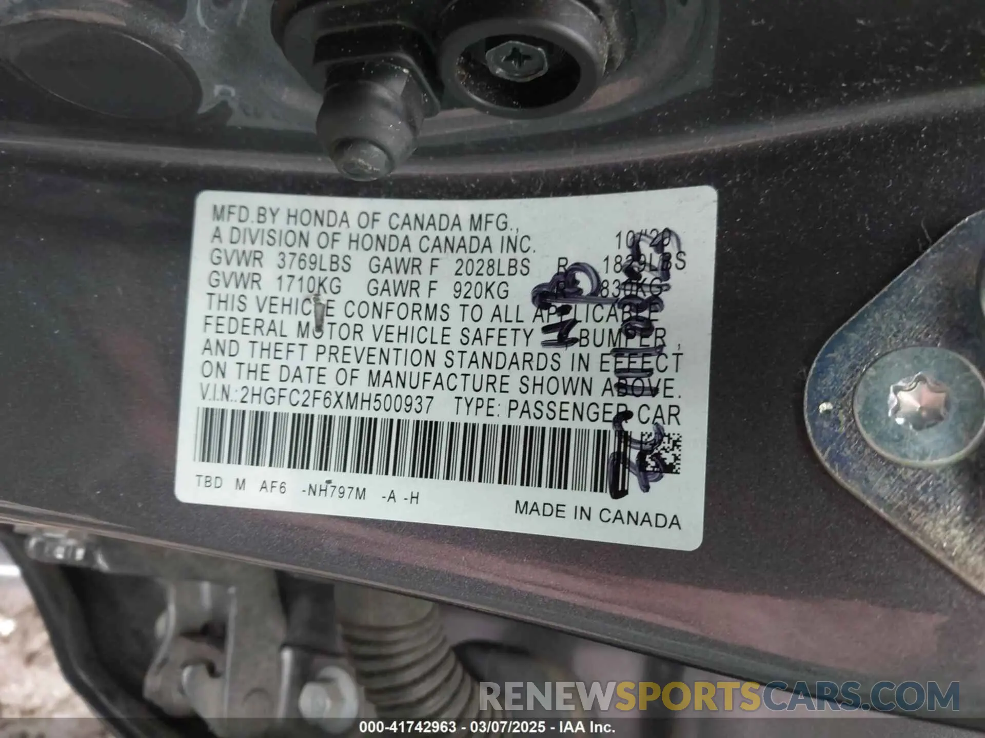 9 Photograph of a damaged car 2HGFC2F6XMH500937 HONDA CIVIC 2021