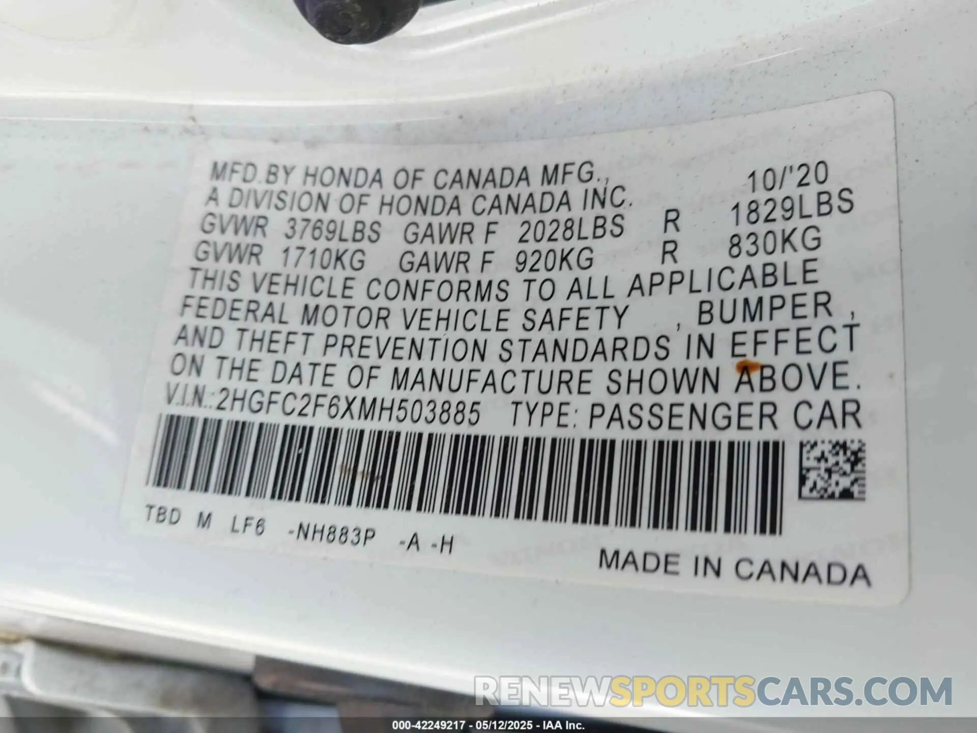 9 Photograph of a damaged car 2HGFC2F6XMH503885 HONDA CIVIC 2021
