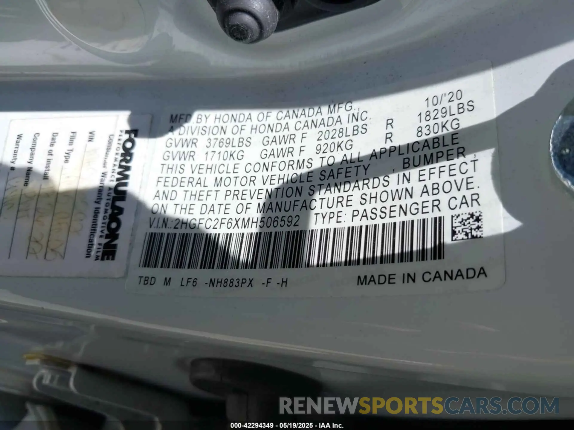 9 Photograph of a damaged car 2HGFC2F6XMH506592 HONDA CIVIC 2021