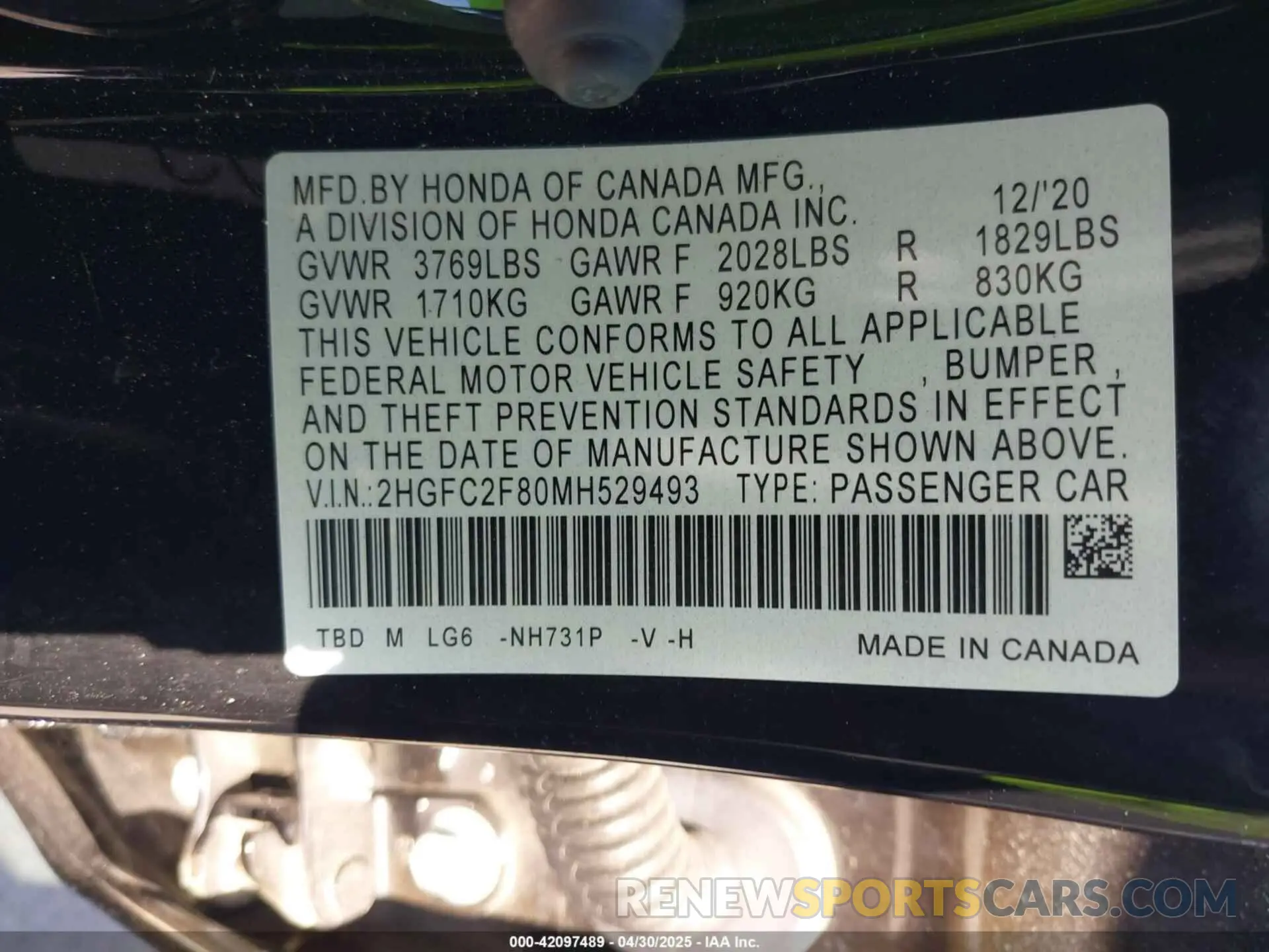 9 Photograph of a damaged car 2HGFC2F80MH529493 HONDA CIVIC 2021