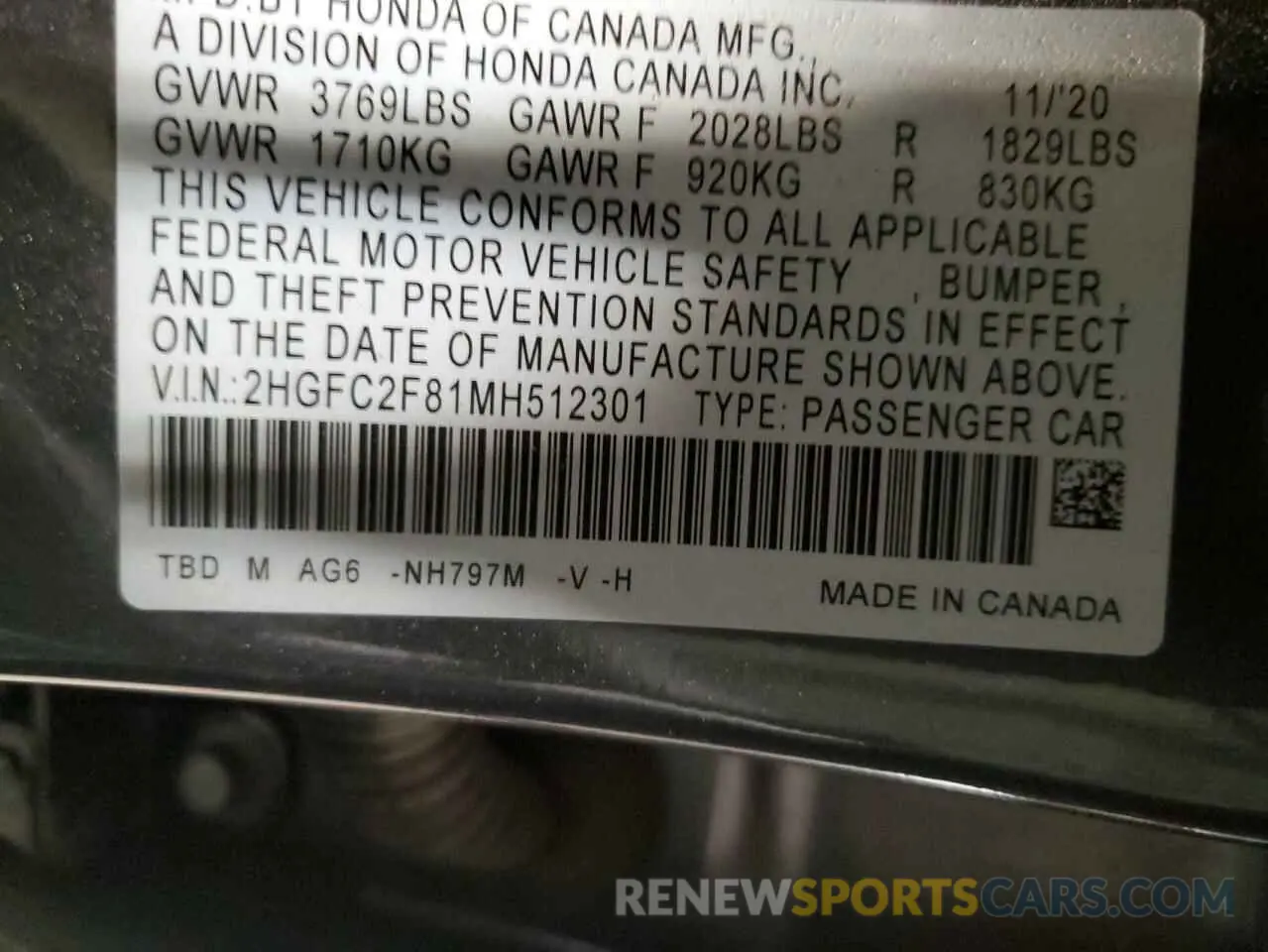 12 Photograph of a damaged car 2HGFC2F81MH512301 HONDA CIVIC 2021