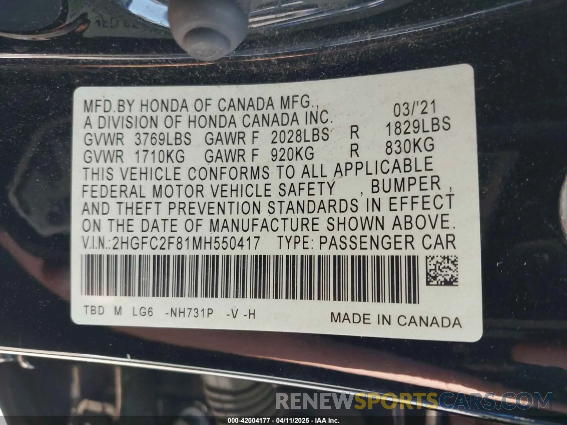 9 Photograph of a damaged car 2HGFC2F81MH550417 HONDA CIVIC 2021