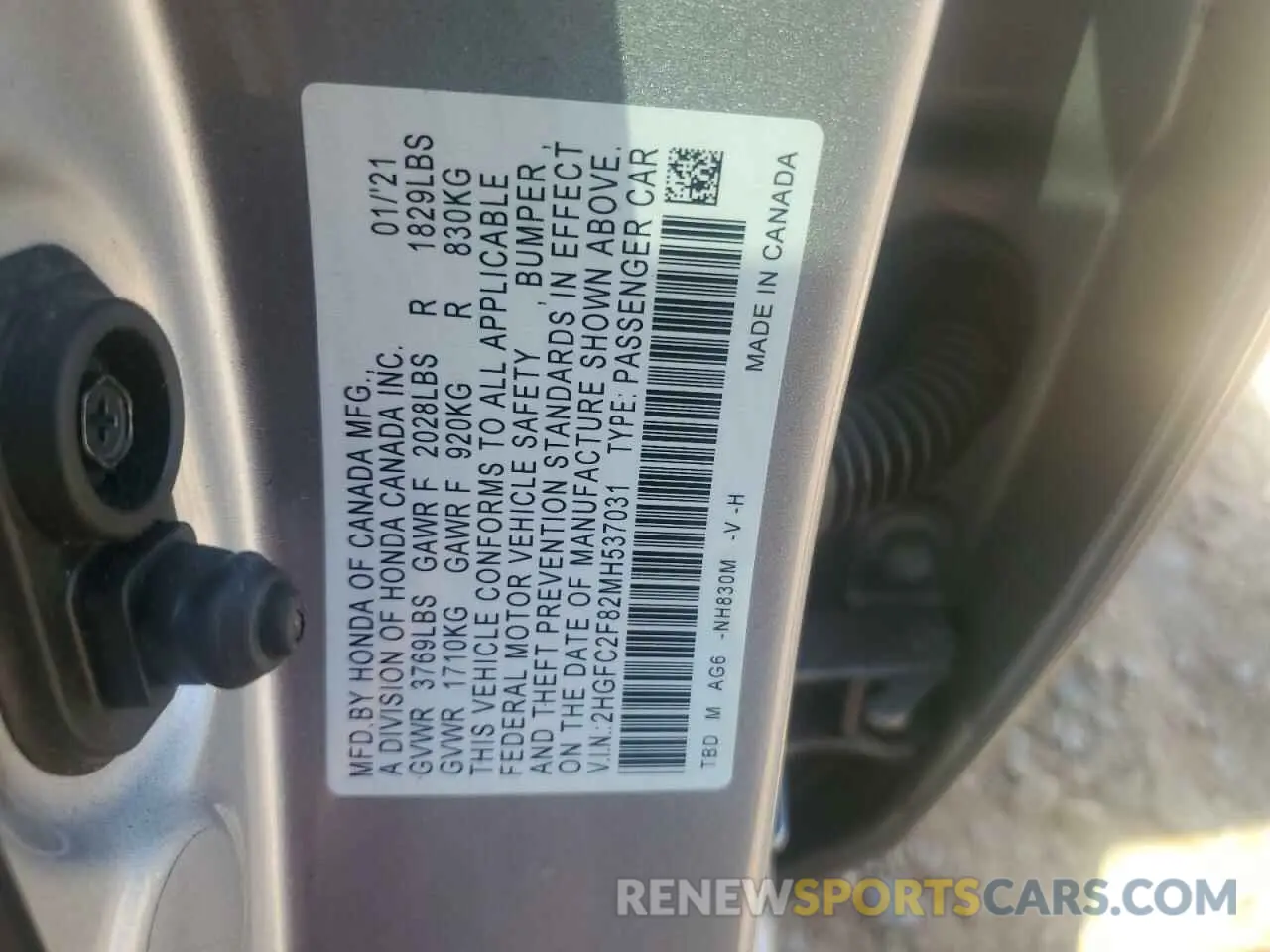 14 Photograph of a damaged car 2HGFC2F82MH537031 HONDA CIVIC 2021