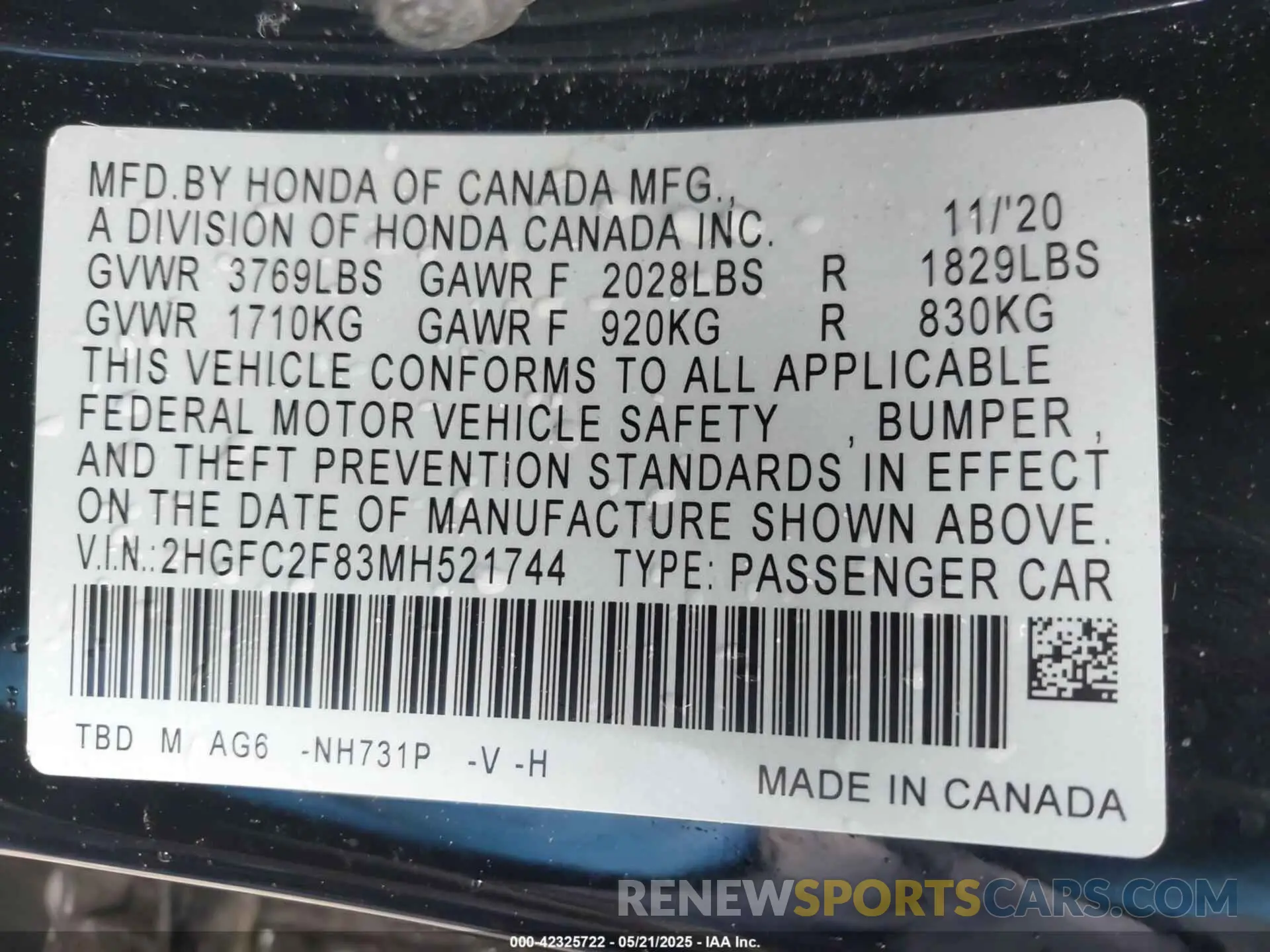 9 Photograph of a damaged car 2HGFC2F83MH521744 HONDA CIVIC 2021