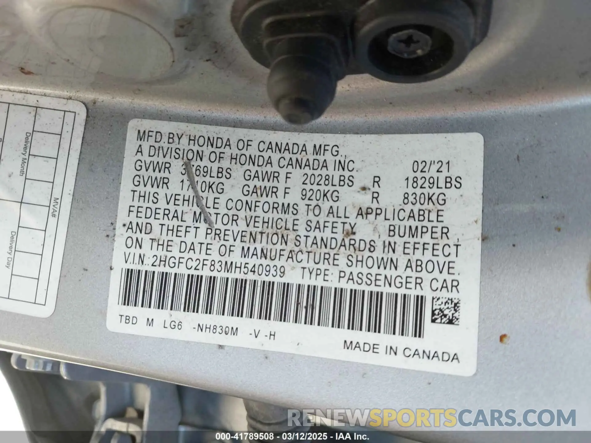 9 Photograph of a damaged car 2HGFC2F83MH540939 HONDA CIVIC 2021