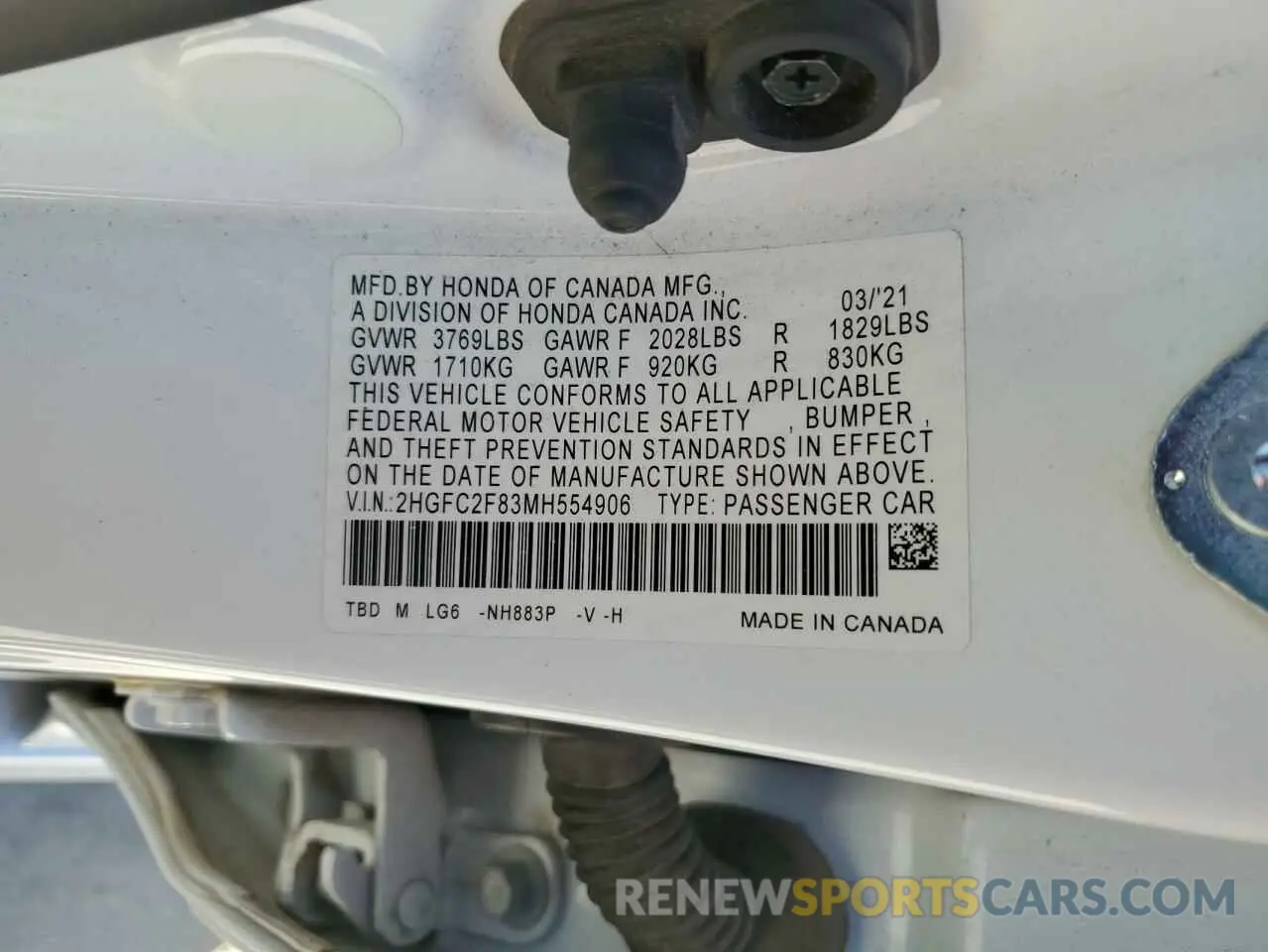 12 Photograph of a damaged car 2HGFC2F83MH554906 HONDA CIVIC 2021
