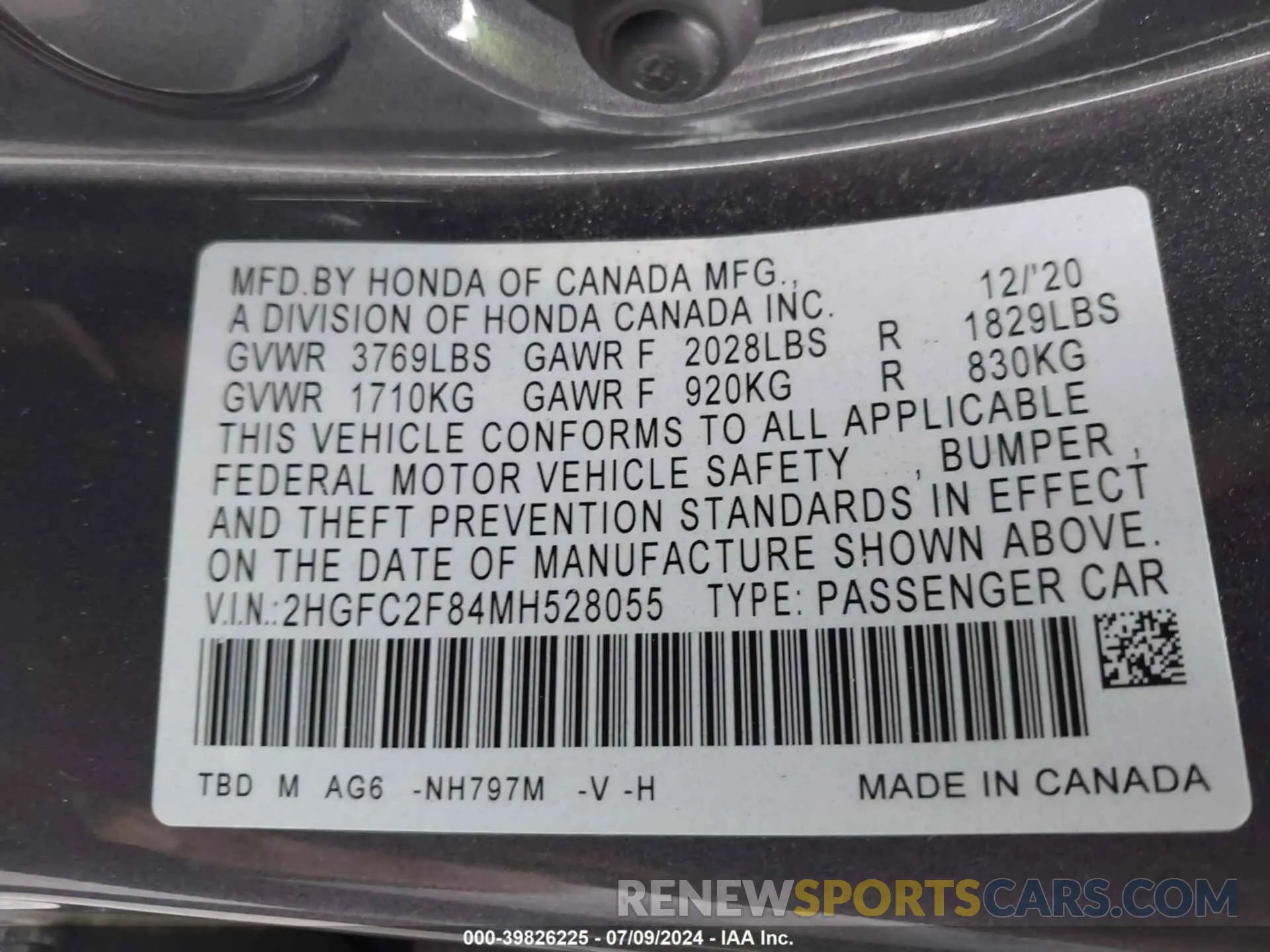9 Photograph of a damaged car 2HGFC2F84MH528055 HONDA CIVIC 2021