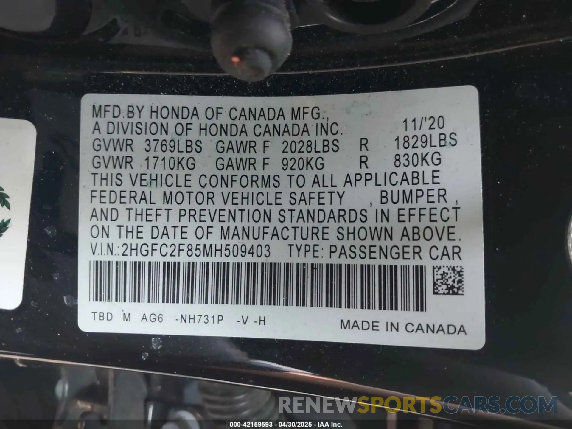 9 Photograph of a damaged car 2HGFC2F85MH509403 HONDA CIVIC 2021