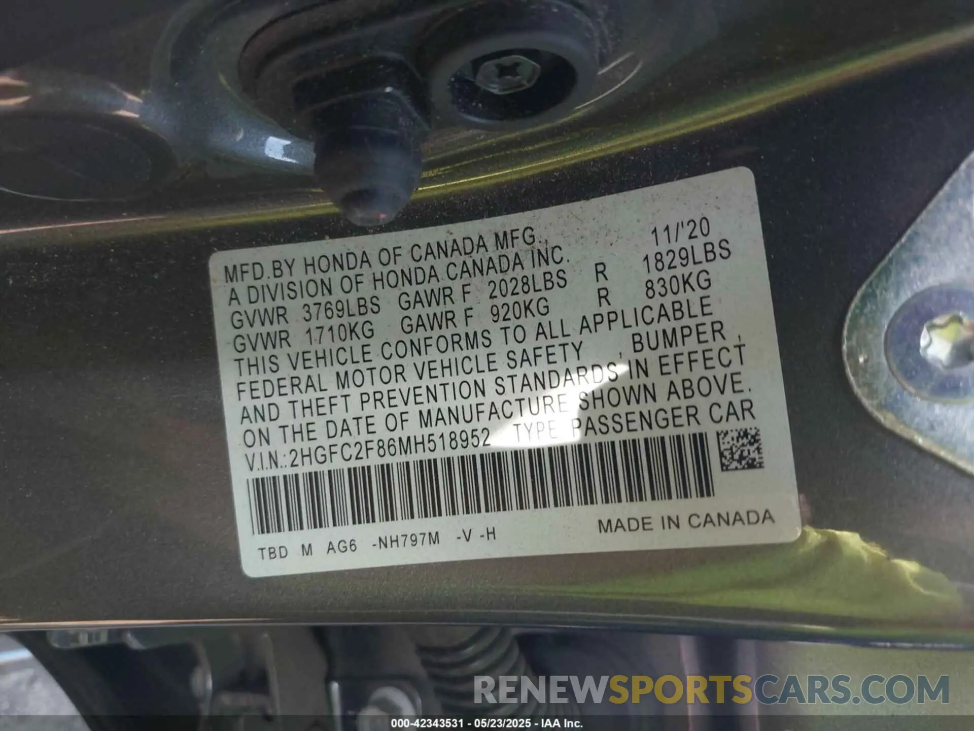 9 Photograph of a damaged car 2HGFC2F86MH518952 HONDA CIVIC 2021