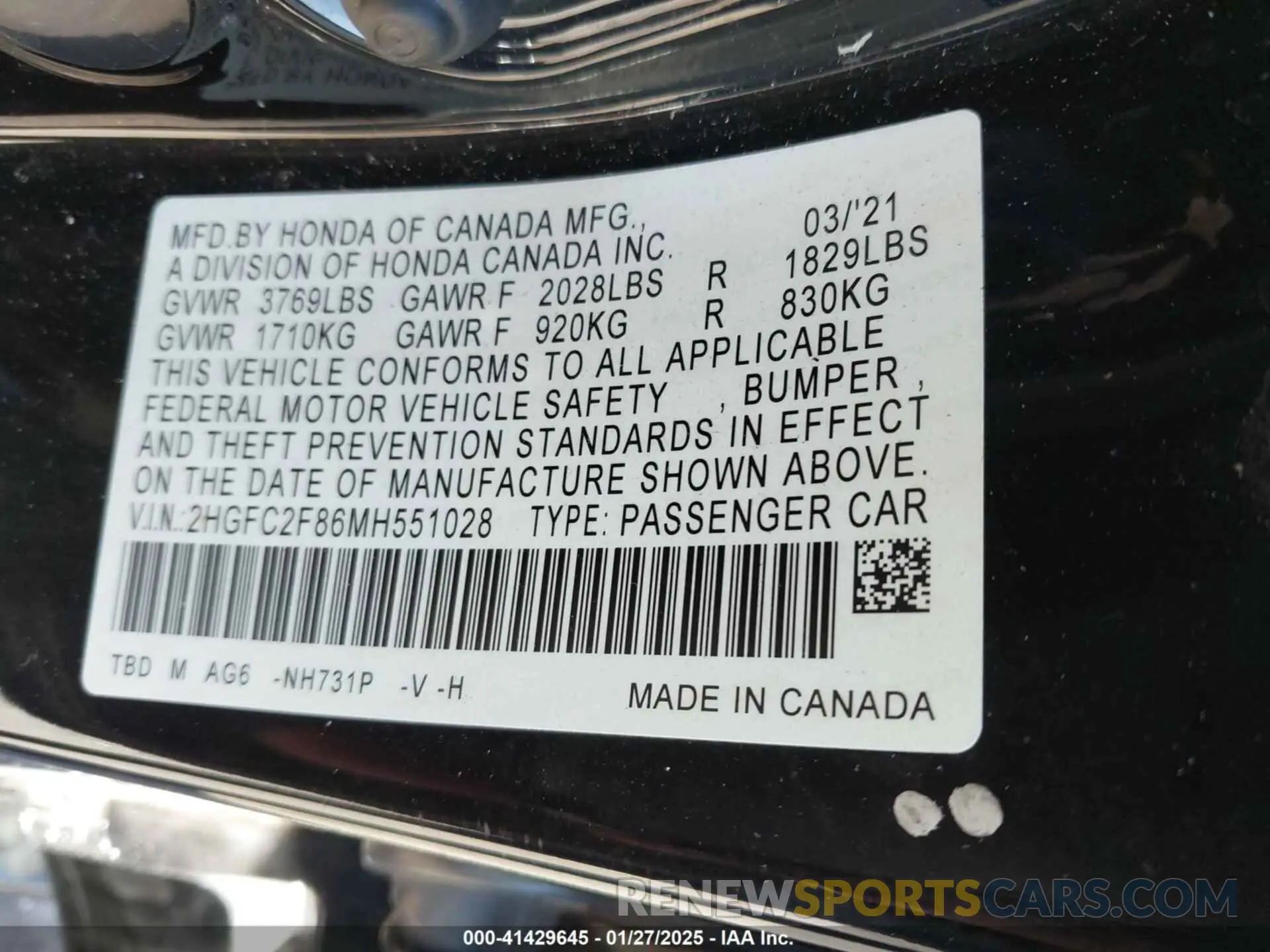 9 Photograph of a damaged car 2HGFC2F86MH551028 HONDA CIVIC 2021