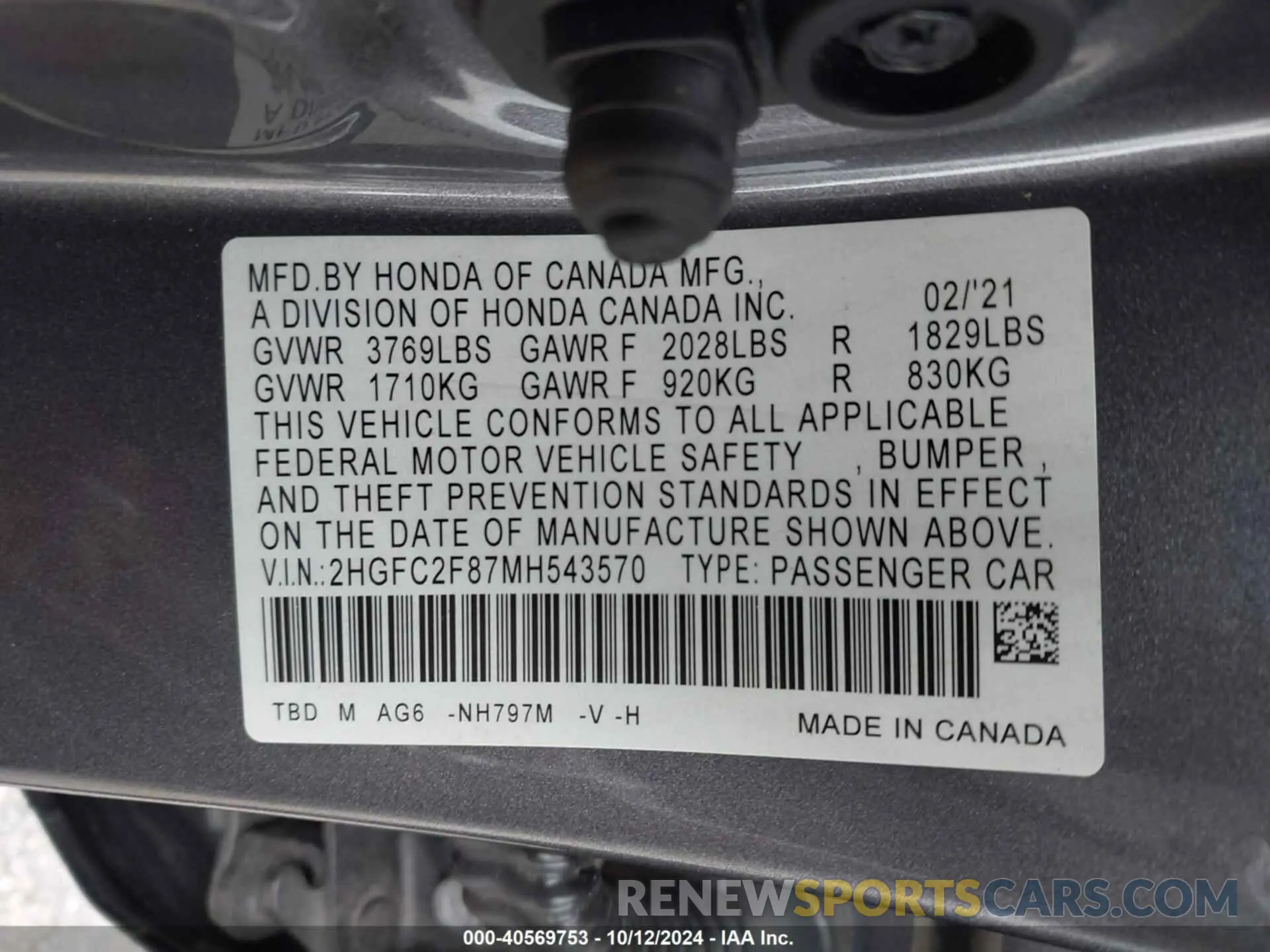 9 Photograph of a damaged car 2HGFC2F87MH543570 HONDA CIVIC 2021