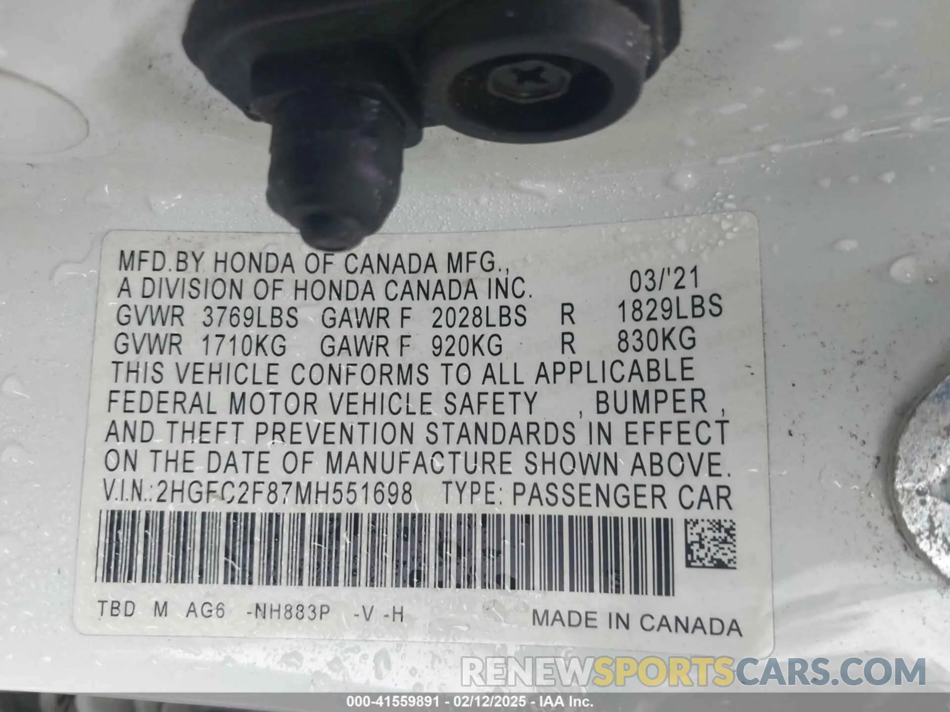 9 Photograph of a damaged car 2HGFC2F87MH551698 HONDA CIVIC 2021