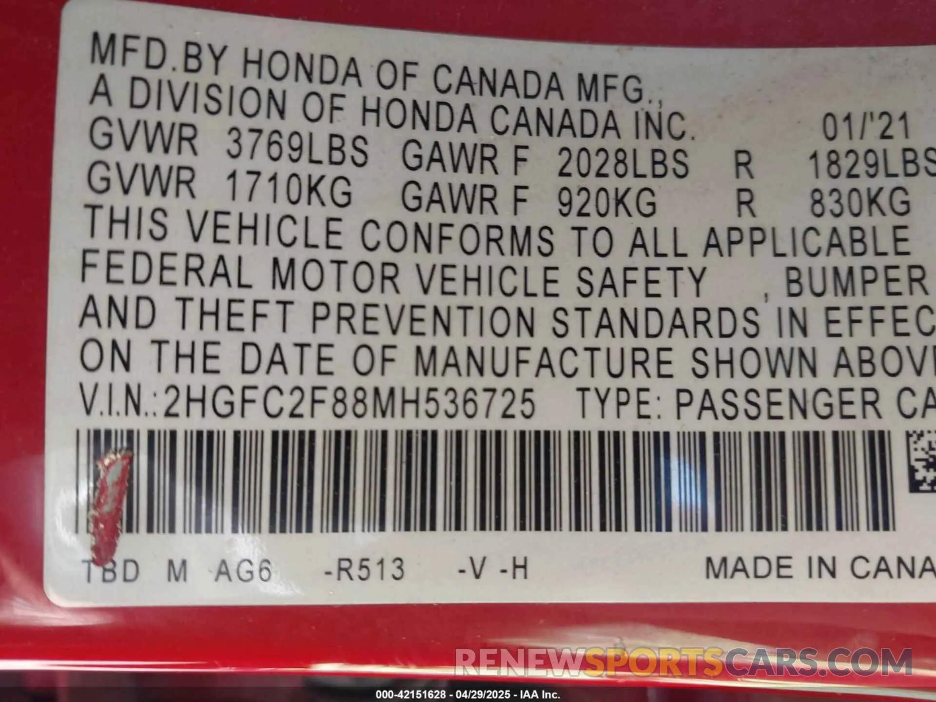 9 Photograph of a damaged car 2HGFC2F88MH536725 HONDA CIVIC 2021