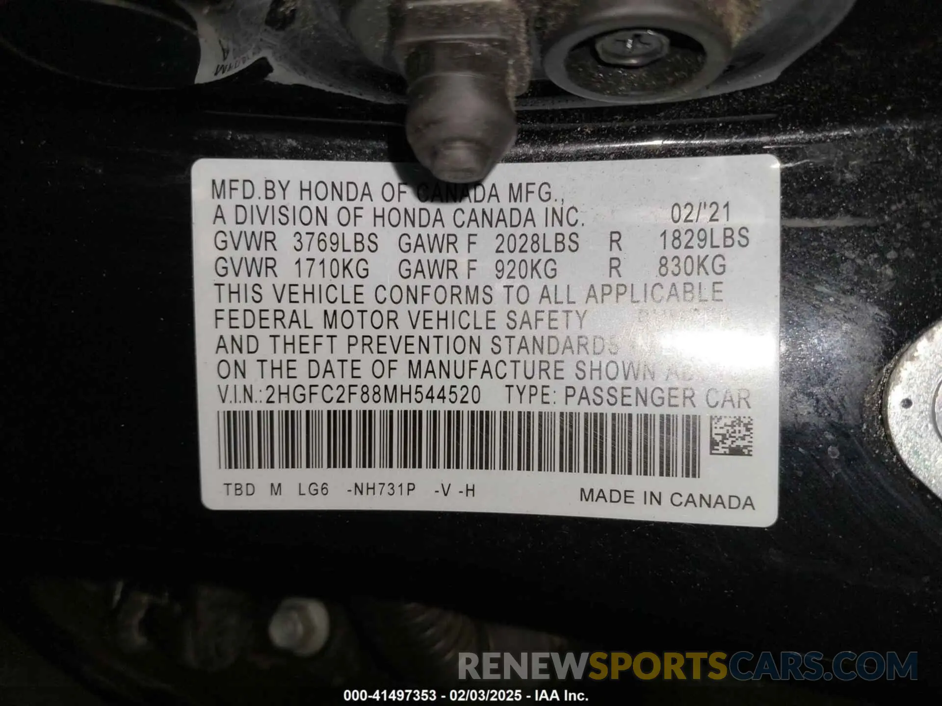 9 Photograph of a damaged car 2HGFC2F88MH544520 HONDA CIVIC 2021