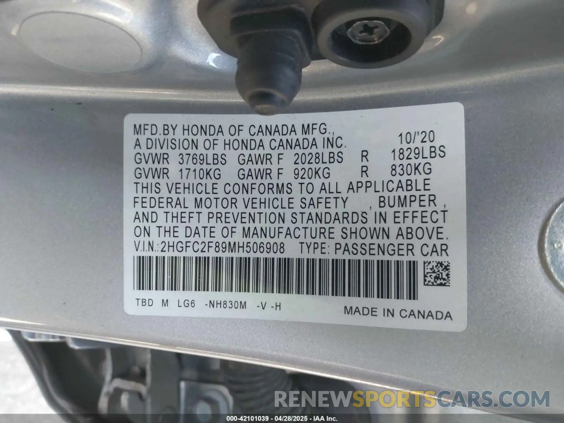 9 Photograph of a damaged car 2HGFC2F89MH506908 HONDA CIVIC 2021