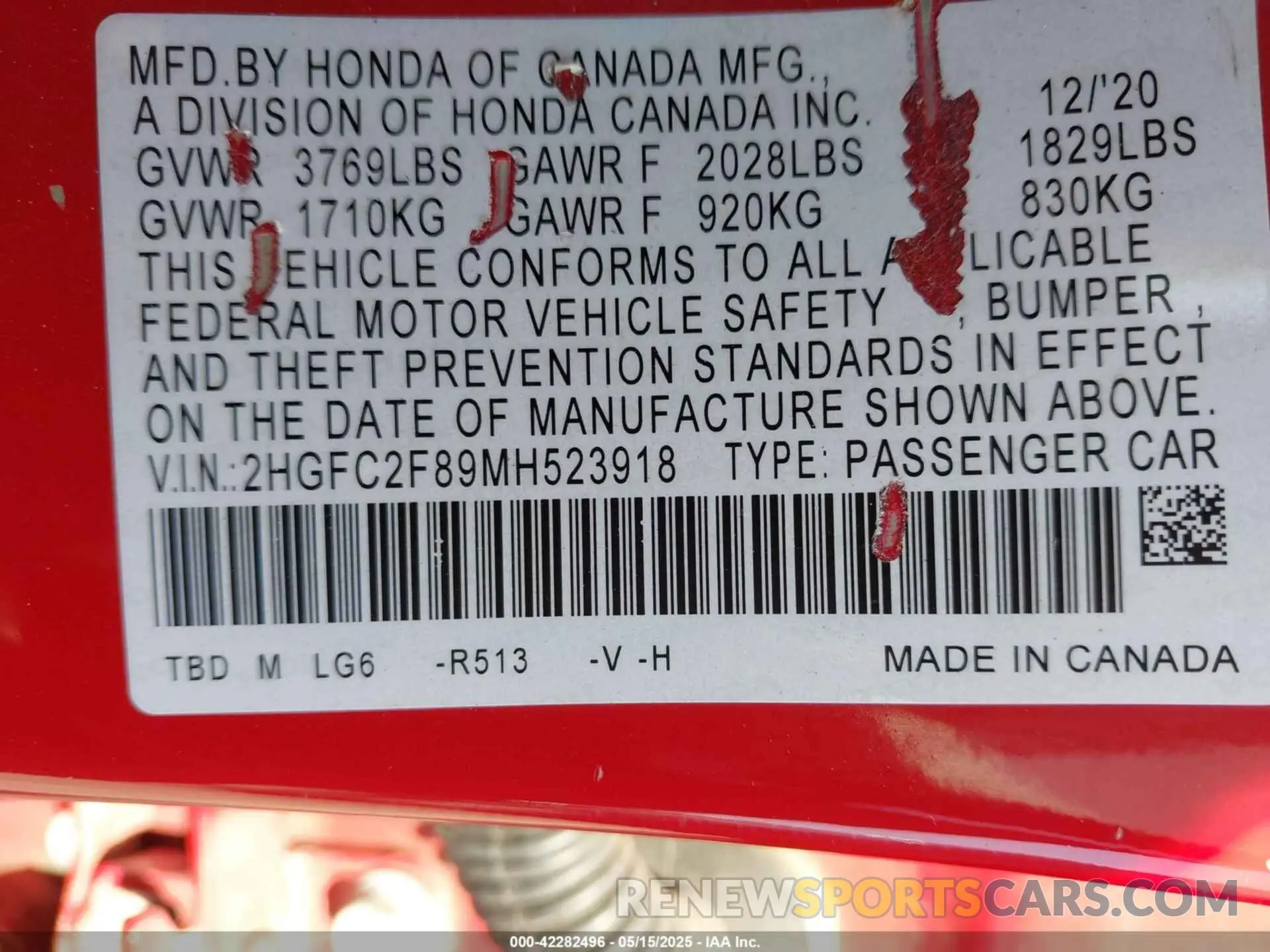 9 Photograph of a damaged car 2HGFC2F89MH523918 HONDA CIVIC 2021