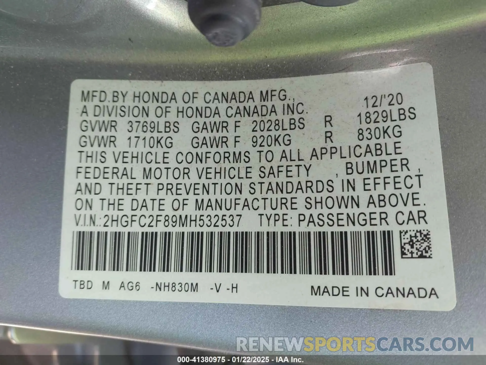 9 Photograph of a damaged car 2HGFC2F89MH532537 HONDA CIVIC 2021