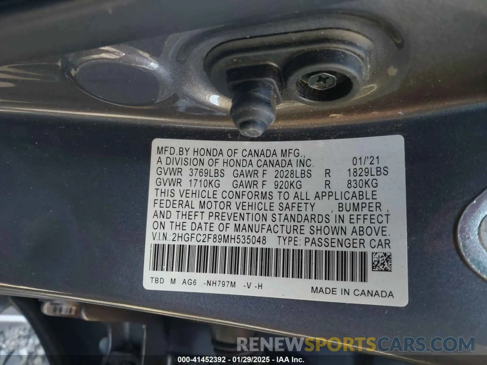 9 Photograph of a damaged car 2HGFC2F89MH535048 HONDA CIVIC 2021