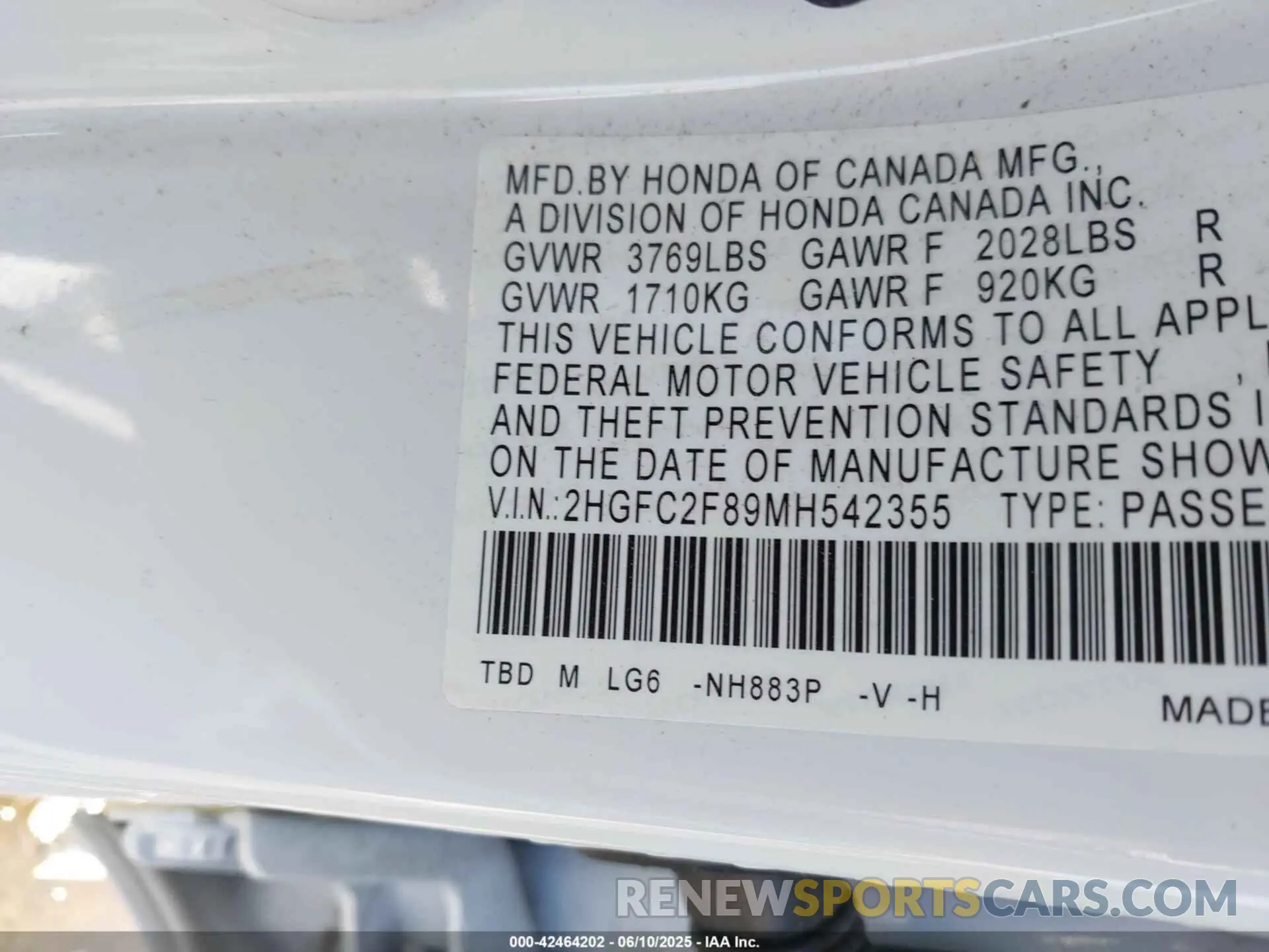 9 Photograph of a damaged car 2HGFC2F89MH542355 HONDA CIVIC 2021